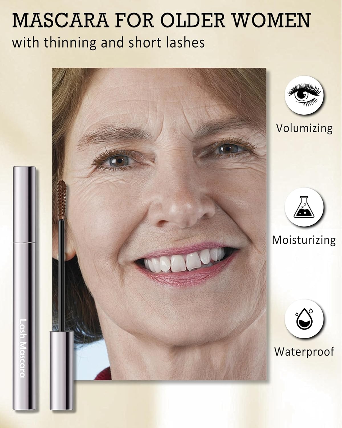 Brown Mascara for Older Women 60 Plus, Tube Máscara Volume and Length for Mature Women with Thinning Lashes, Hypoallergenic Prime Mascara for Sensitive Eyes, Non Clumping Waterproof Long Lasting-02 - Image 3