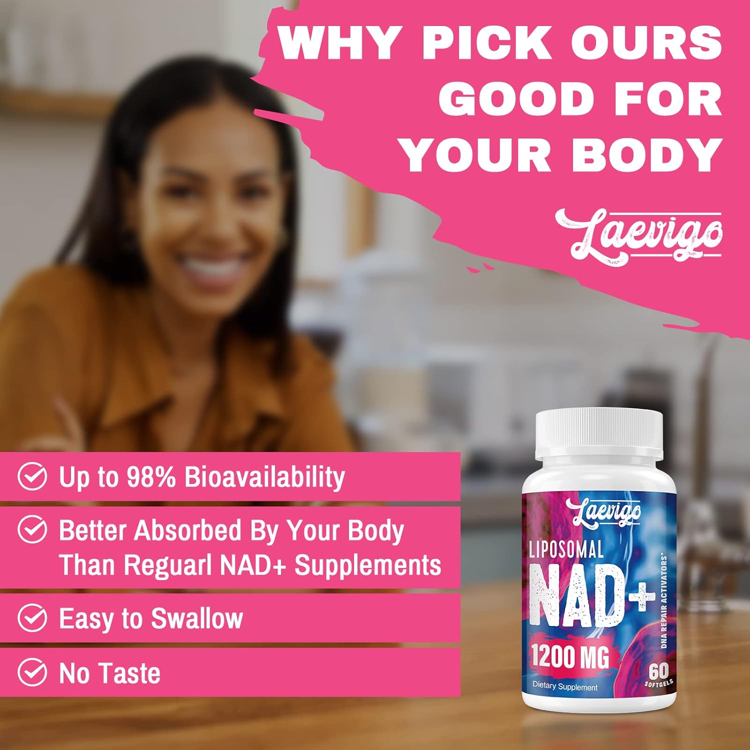1200mg Liposomal NAD+ Supplement, Ultra Purity Actual NAD Supplement, Enhanced Absorption, Boosting NAD+, Age Defense, Energy, Metabolic Repair, 60 Softgels - Image 7
