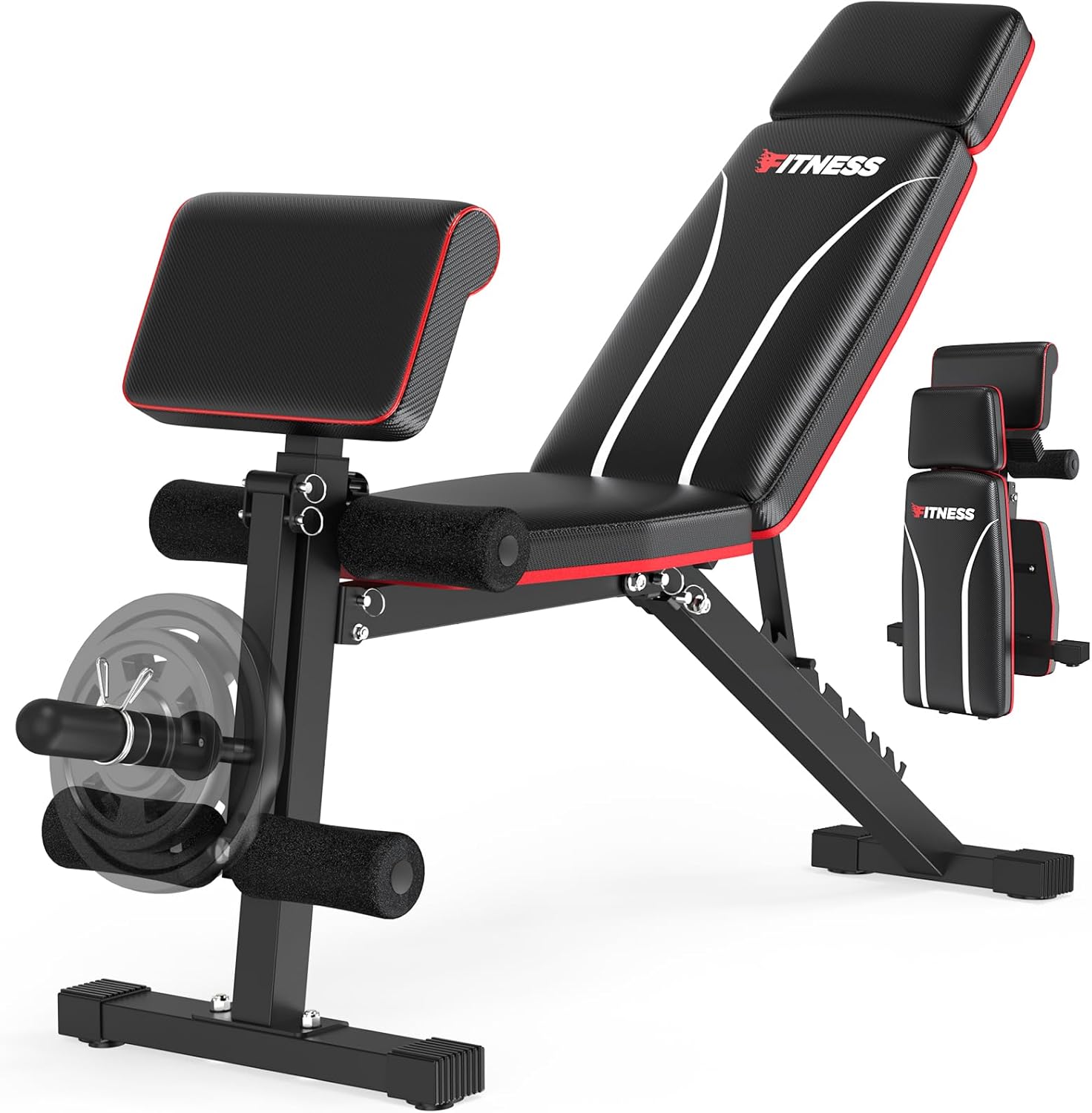 Adjustable Weight Bench, Workout Bench Press for Home Gym w/Leg Extension, Preacher Pad & Extended Headrest, Foldable Flat Incline Decline Sit-up Bench for Full Body Strength Training - Image 2