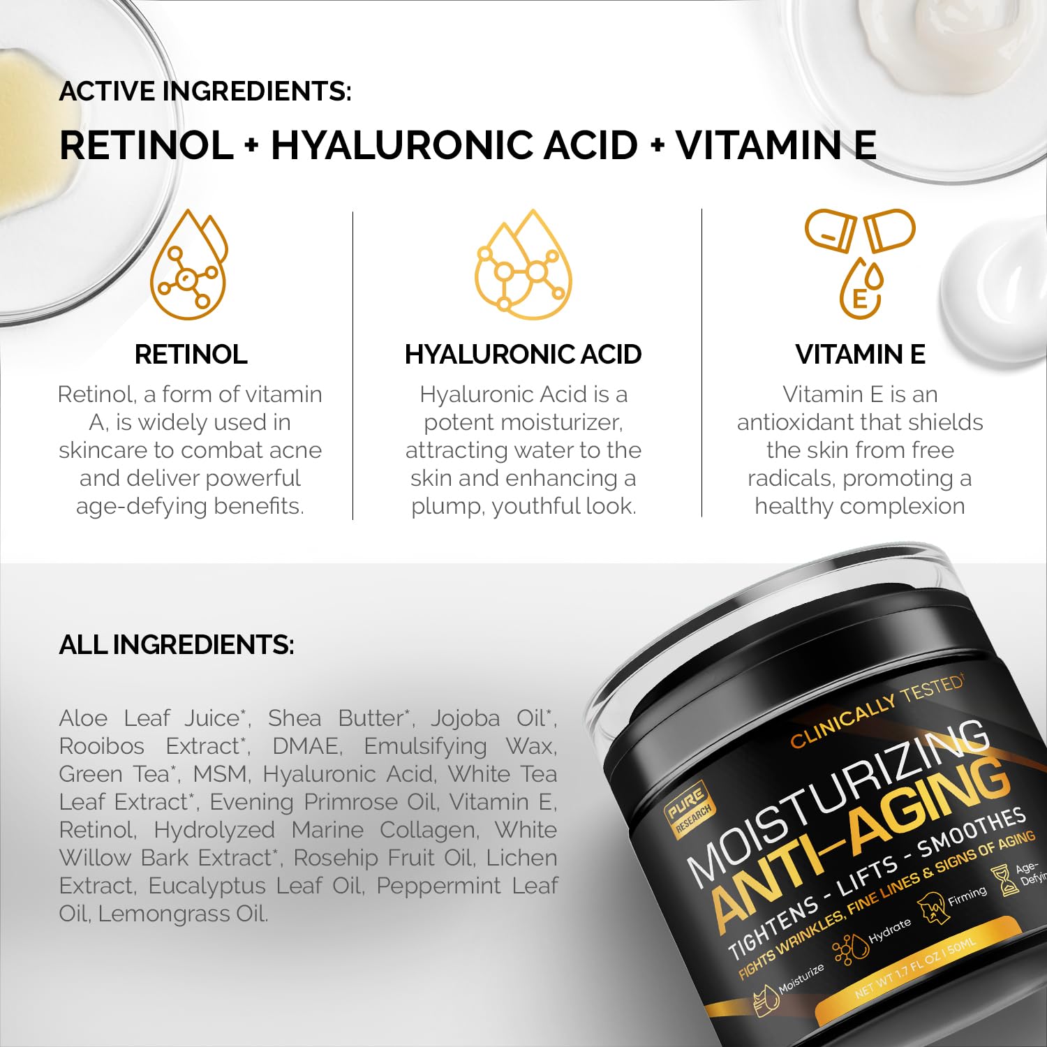 Men's Face Cream Moisturizer - Anti-Aging Cream For Men, Collagen, Retinol & Hyaluronic Acid - Day & Night - Facial Skin Care- Anti Wrinkle 1.7 oz - Image 3