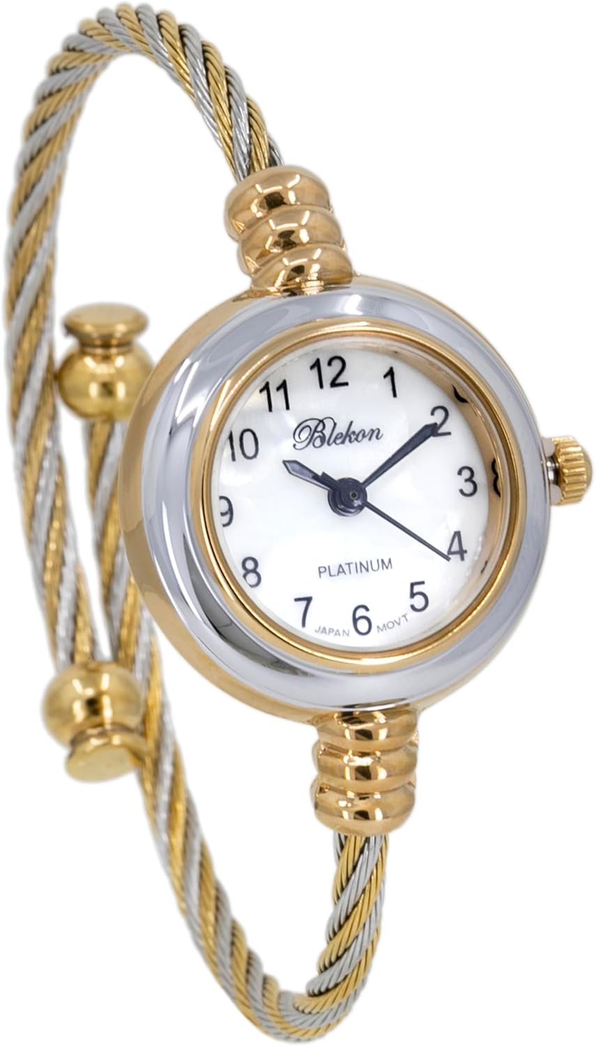 2Tone Gold Silver Cable Band Ladies Bangle Cuff Watch - Image 3