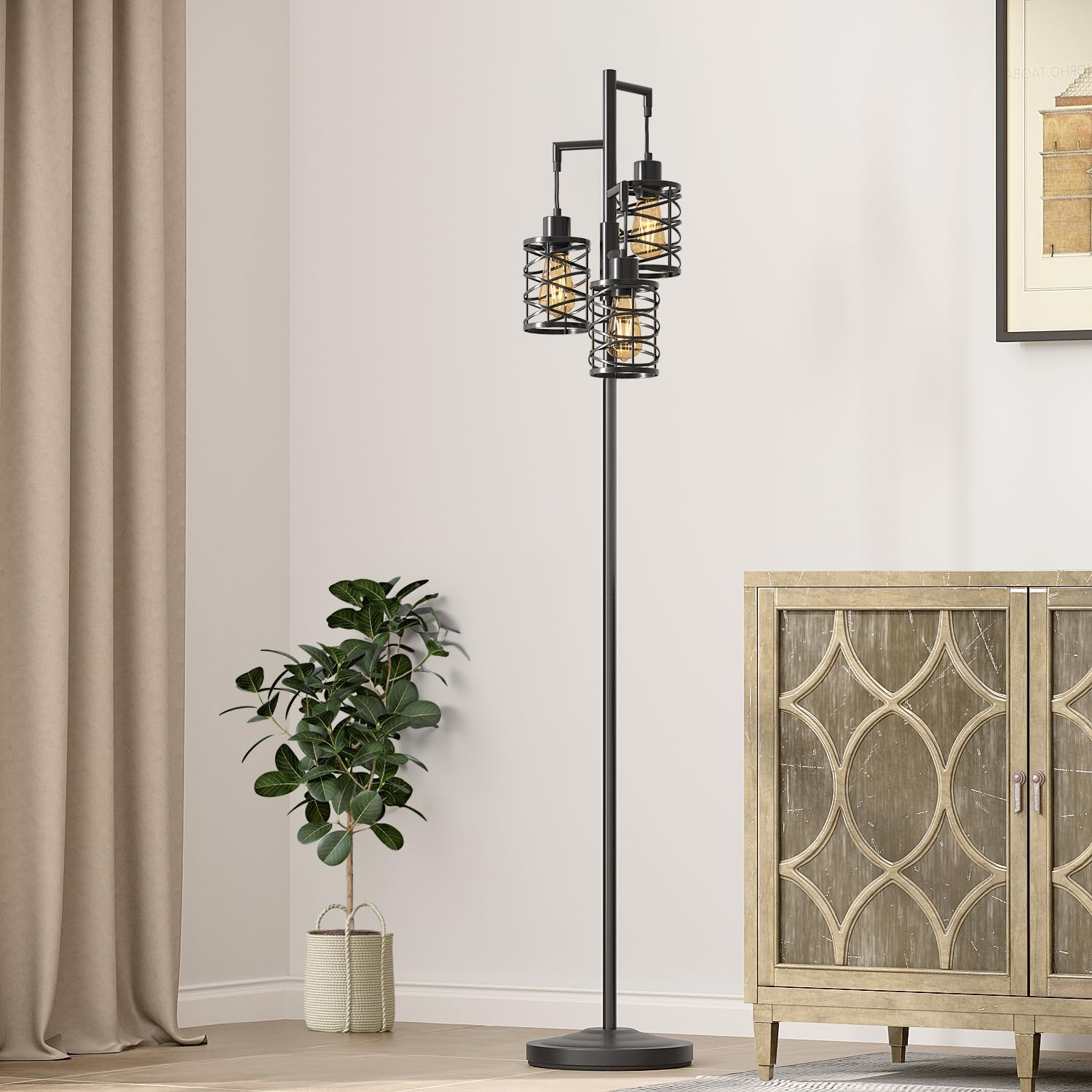 Oneach 68" Industrial Standing Floor Lamp, Stepless Dim Light with 3 Bulbs, Farmhouse & Corner Design, Tall Lamp for Home and Office, Black - Image 7