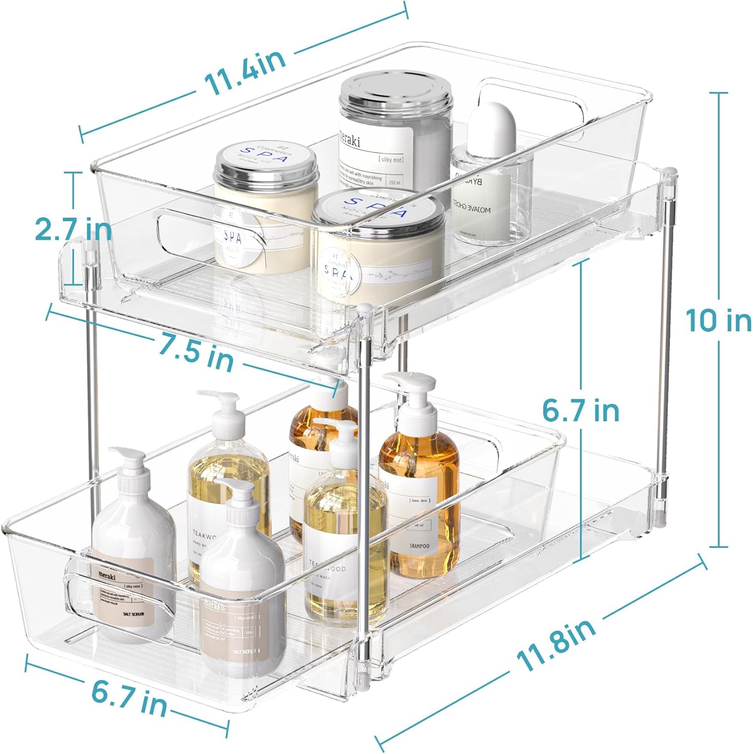 Vtopmart 4 Pack Bathroom Organizer, 2 Tier Clear Under Sink Organizers Vanity Countertop Storage Container,Cabinet Drawers Bins, Pull-Out Organization with Track for Pantry, Kitchen - Image 3