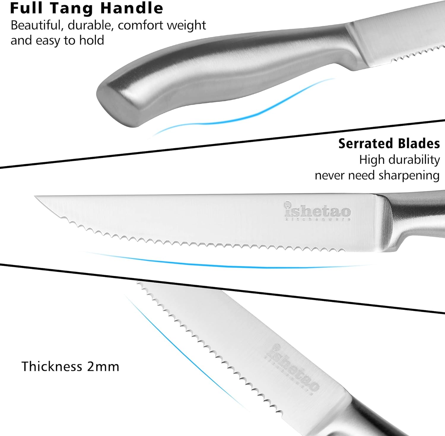 Steak Knife Set of 6, 4.5 inches Dishwasher Safe High Carbon Stainless Steel Knives, Silver - Image 5