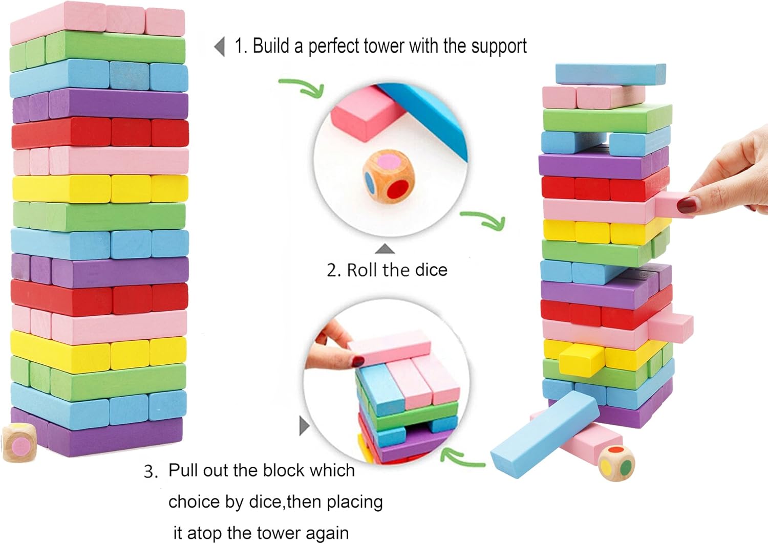 Lewo Wooden Stacking Board Games Building Blocks for Kids Boys Girls- 48 Pieces - Image 5