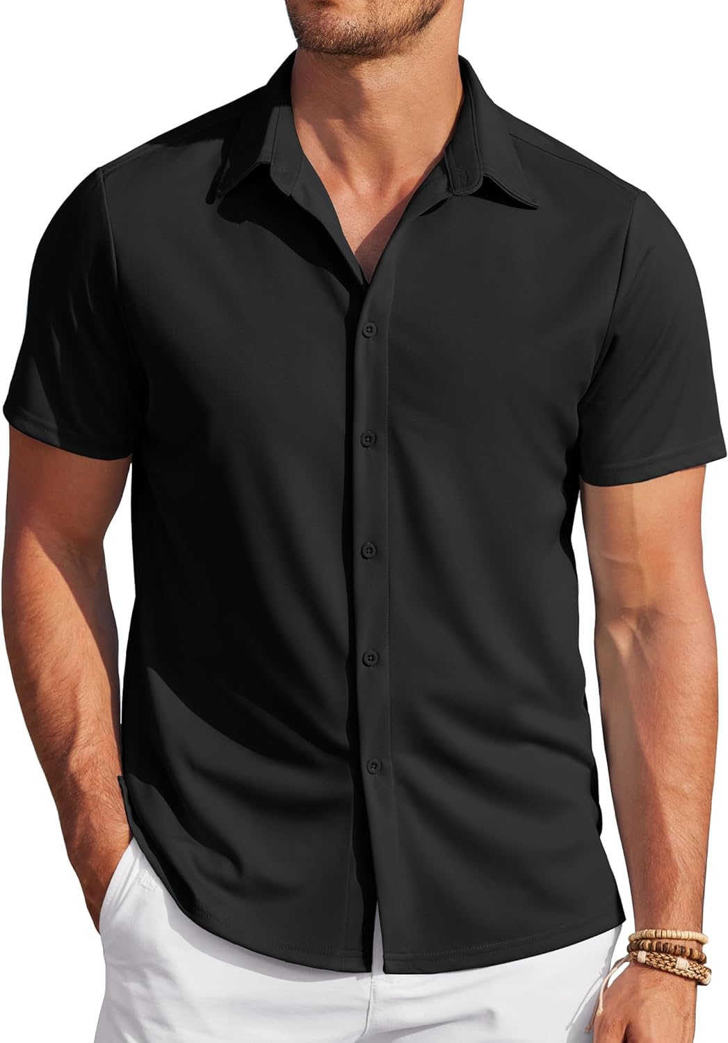 COOFANDY Mens Casual Wrinkle Free Shirts Short Sleeve Button Down Summer Stretch Dress Shirt - Image 2