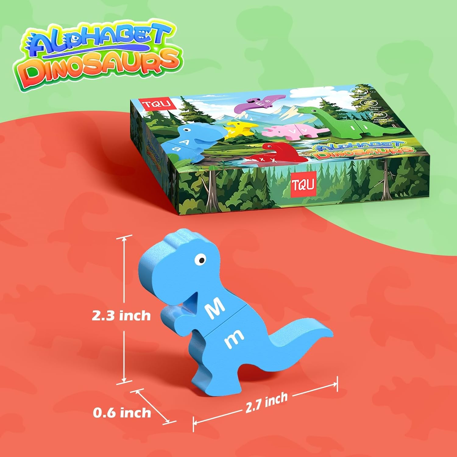 13 Pcs Dinosaur Alphabet Learning Toys for Toddlers 3-6, Montessori Educational Toys Gifts for 3 4 5 6 Year Old Boy Girl, Magnetic Toys, Wooden Stacking Building Toys Fine Motor Toys for Kids - Image 8