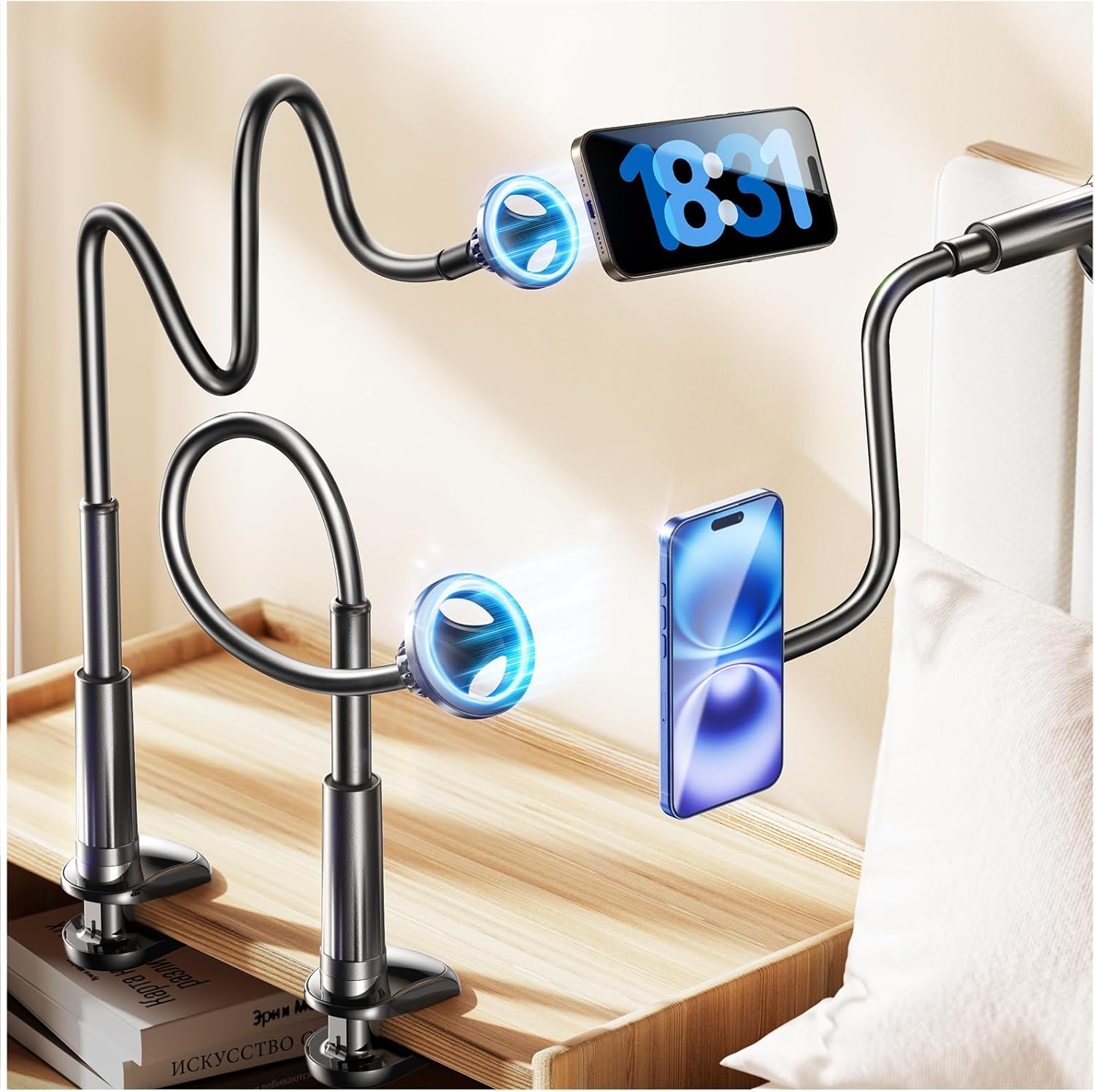 LISEN for Gooseneck Phone Holder for Bed Magsafe Stand for iPhone 16 Stand,Flexible for iPhone Holder for Desk Magnetic Adjustable Cell Phone Stand Holder Compatible with iPhone 16 Pro 15 14 iPad - Image 2