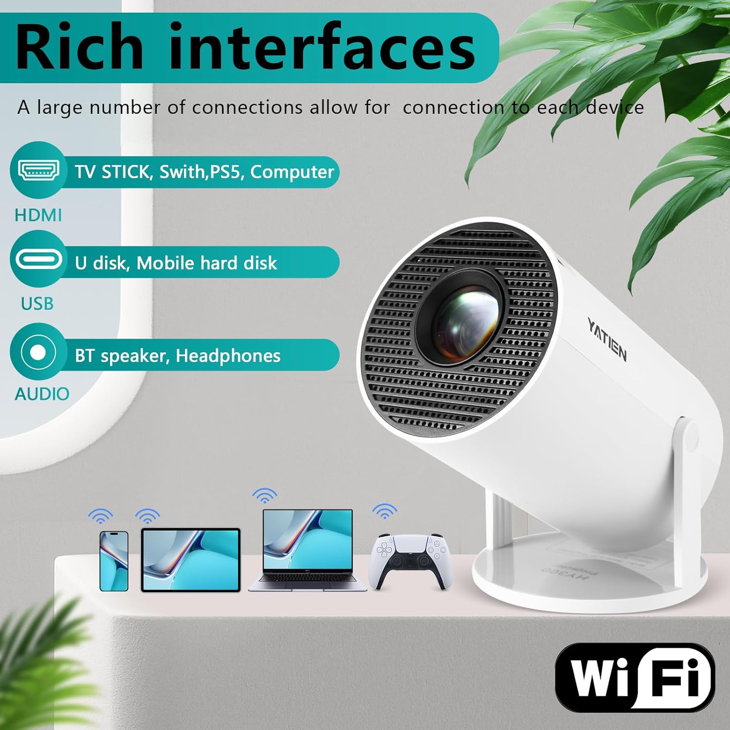 Mini projector portable projector movie home cinema bedroom student dorm projector watch soccer competition basketball match for laptop smartphone build in TV stick play game PS5 Switch - Image 3