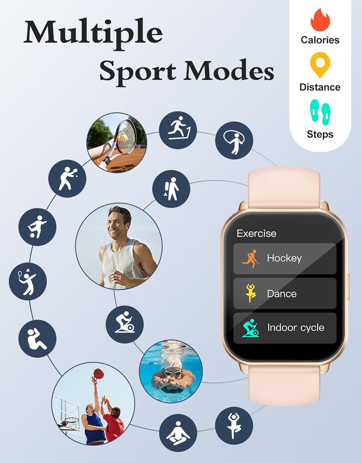 RUIMEN Smart Watches for Men Women (Answer/Make Calls), 1.8" Smartwatch for iOS/Android Phones, Fitness Tracker Watch with Heart Rate/Sleep Monitor Pedometer Waterproof (2 Bands Included), Pink - Image 5
