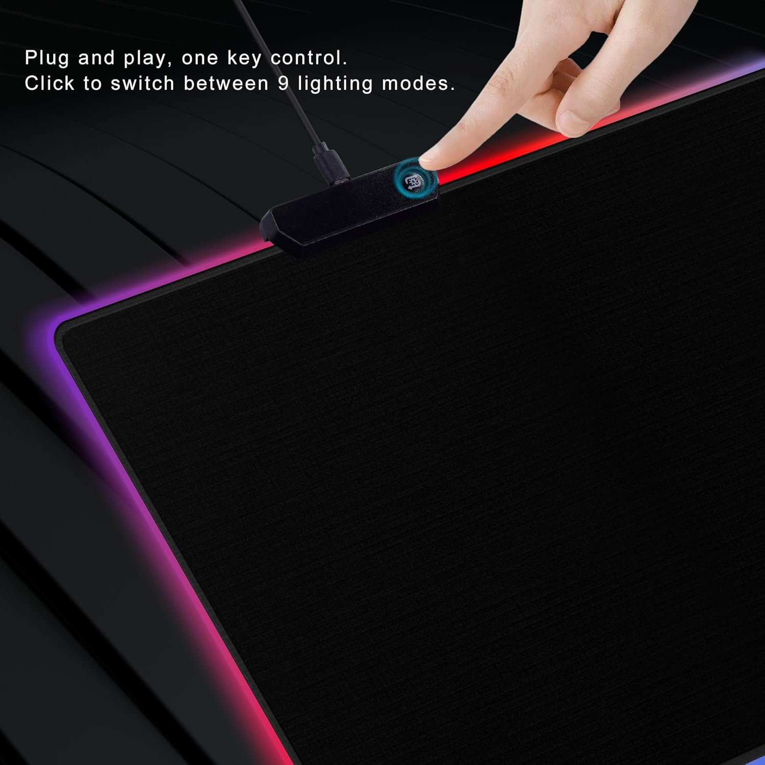 Cacoy RGB Mouse Pad Gaming, 43" x 24" Large LED Mouse Pad with 9 Lights Modes, XXL Desk Mat for Keyboard and Mouse, Extended Non-Slip Desk Pad PC Gaming Keyboard Mousepad Accessories, Black - Image 8