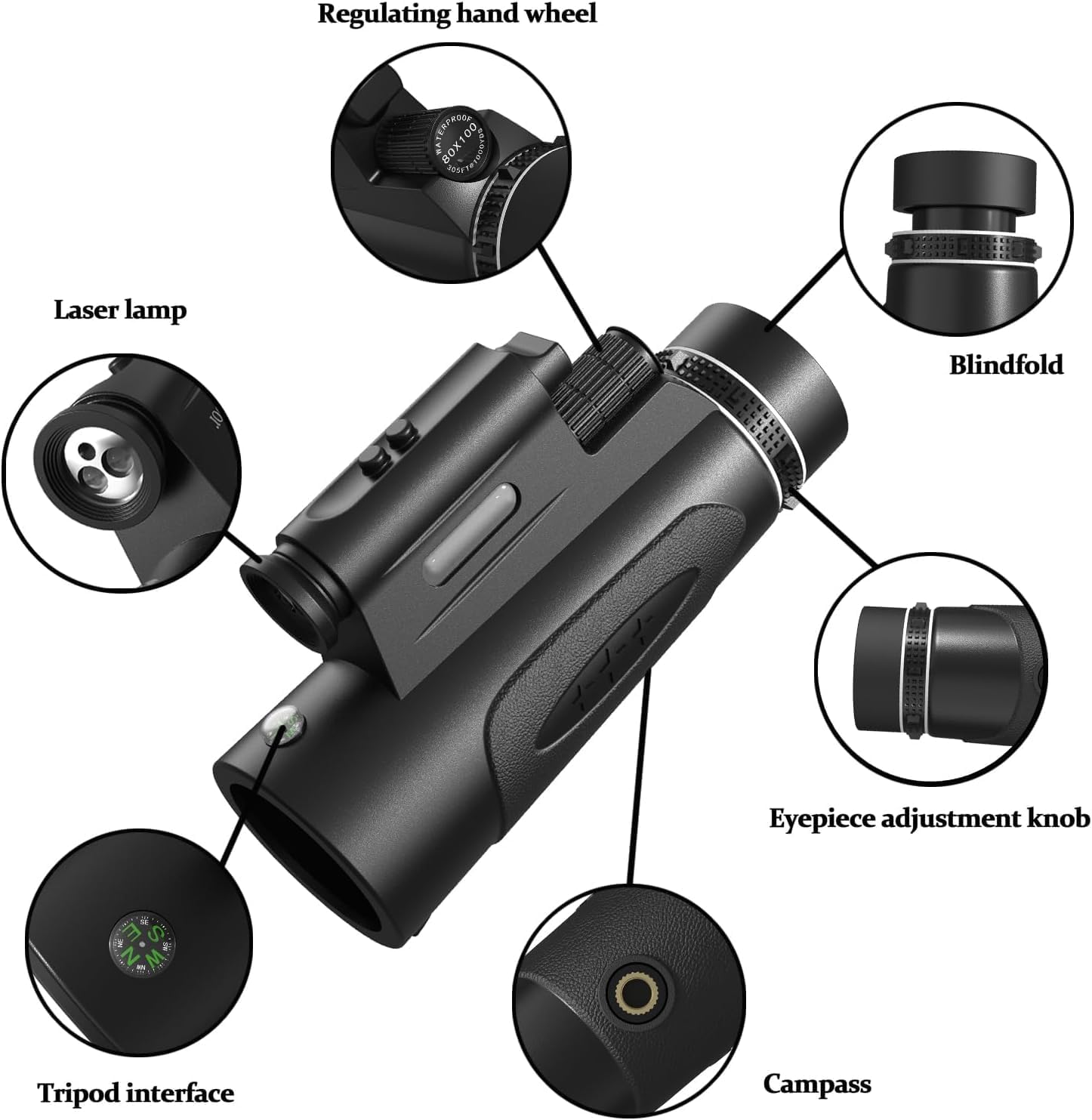 Monocular Telescope with Lights HD Monoculars 80x100 for Adults High Powered Monocular for Hunting with Smartphone Holder & Tripod, Handheld Telescope Suitable for Bird Watching Stargazing-Black - Image 3