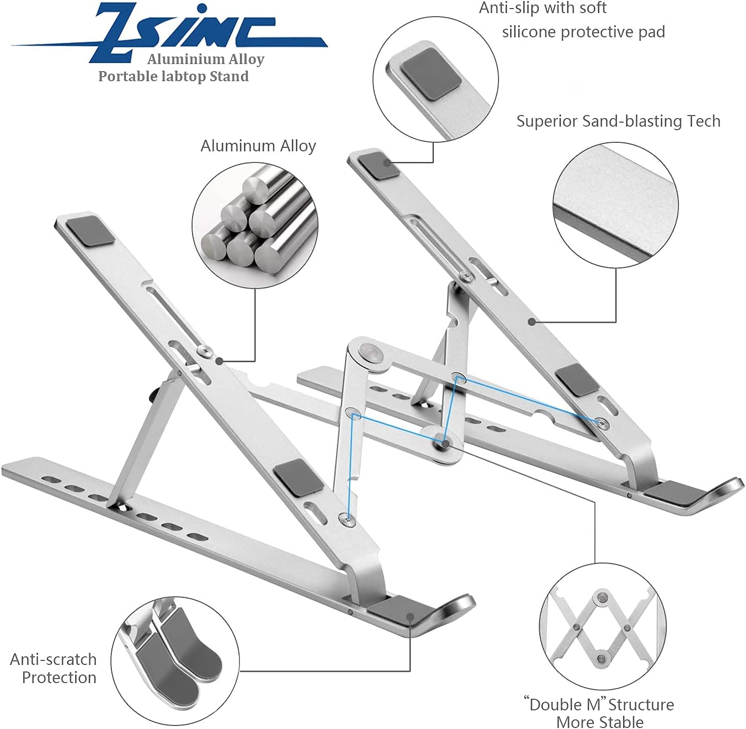 Laptop Stand, Laptop Riser Computer Stand for Desk, Adjustable Aluminum Foldable Portable Desktop Holder, Compatible with MacBook Air pro, iPad, Lenovo, 10-15.6” Laptop and Tablets (Silver) - Image 6