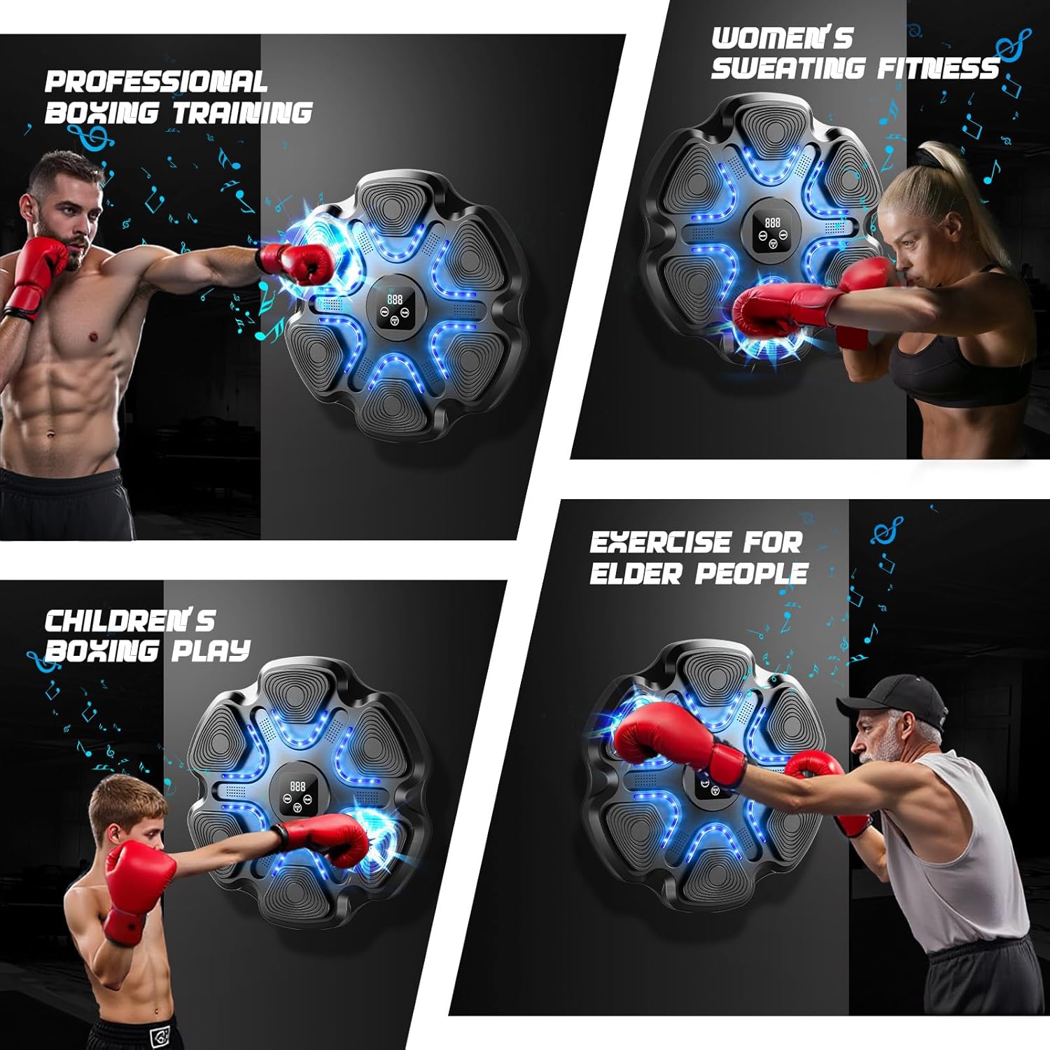 LED Music Boxing Machine, Smart Bluetooth Boxing Machine Wall Mounted with Boxing Gloves, 9 Modes & Speeds for Adults and Kids in Gym, Office, Home Indoor Music Boxing Target Trainer(Black) - Image 7