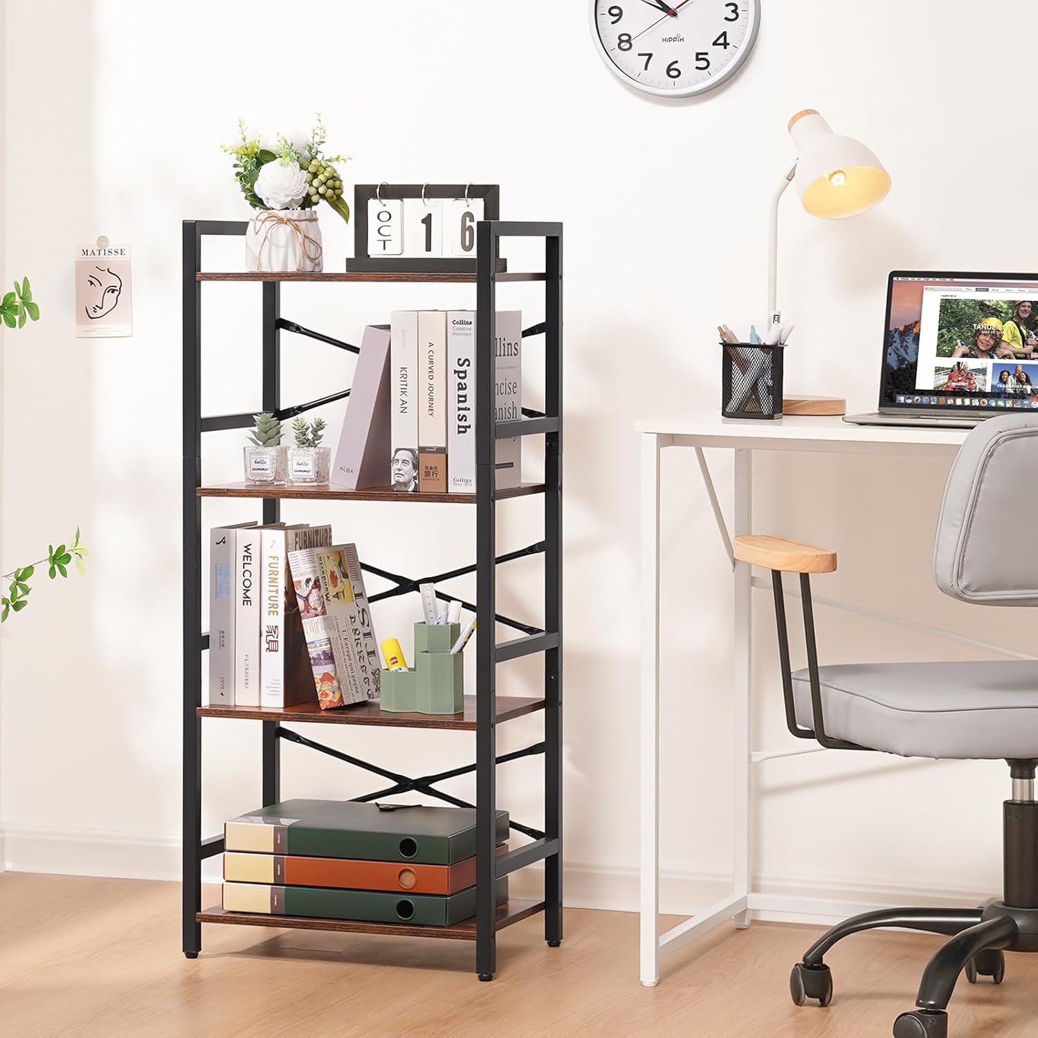 Yoobure Tree Bookshelf - 6 Shelf Retro Floor Standing Bookcase and 4 Tier Bookshelf - Image 3