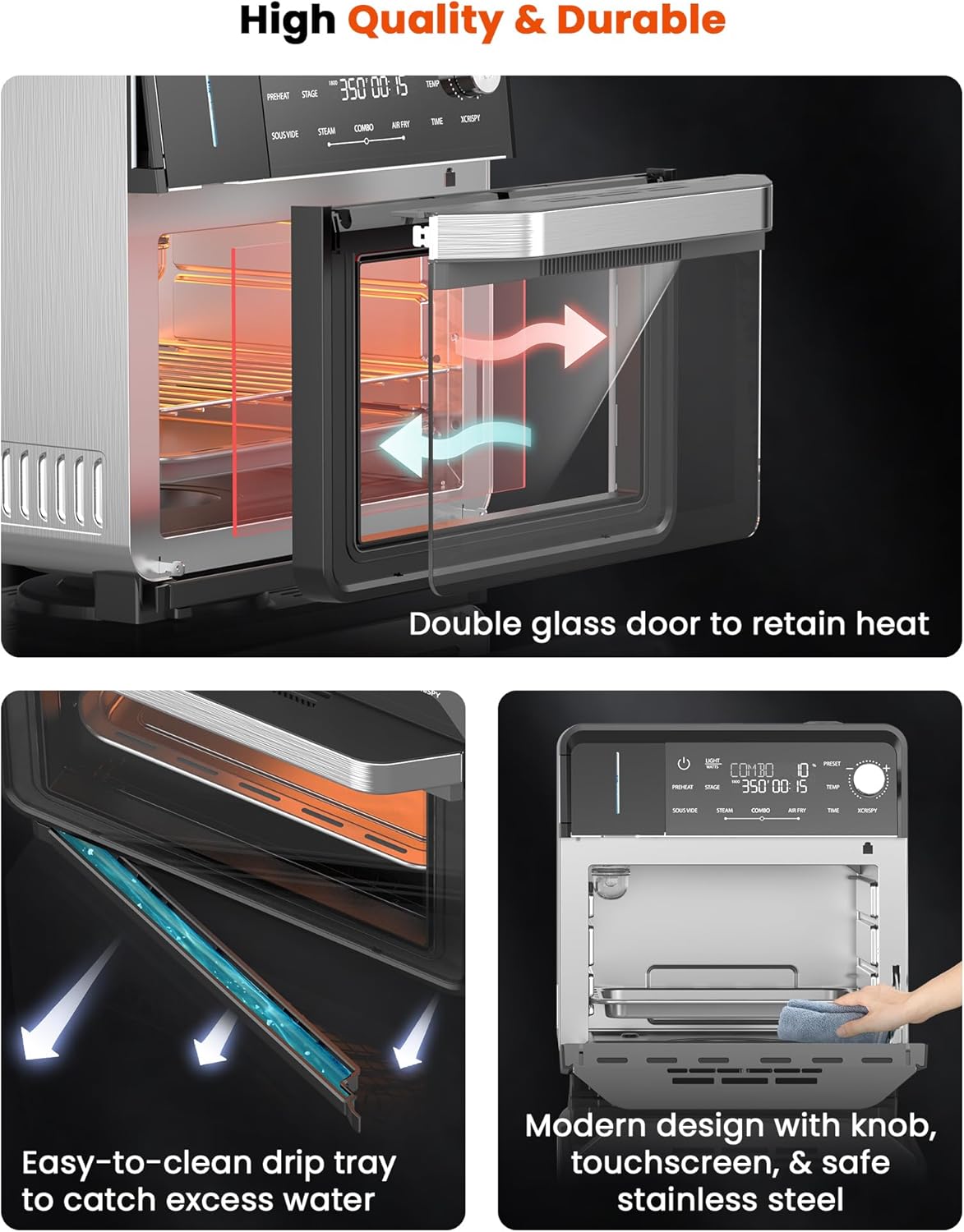 Nuwave Combi Steam Oven, 16Qt All-in-One Stainless Steel Multi-Cooker: Air Fry, Toast, Steam, Sous Vide & More, Precise 50-450°F, Adjustable Moisture, 120 Presets, Programmable Memories, Easy to Clean - Image 8