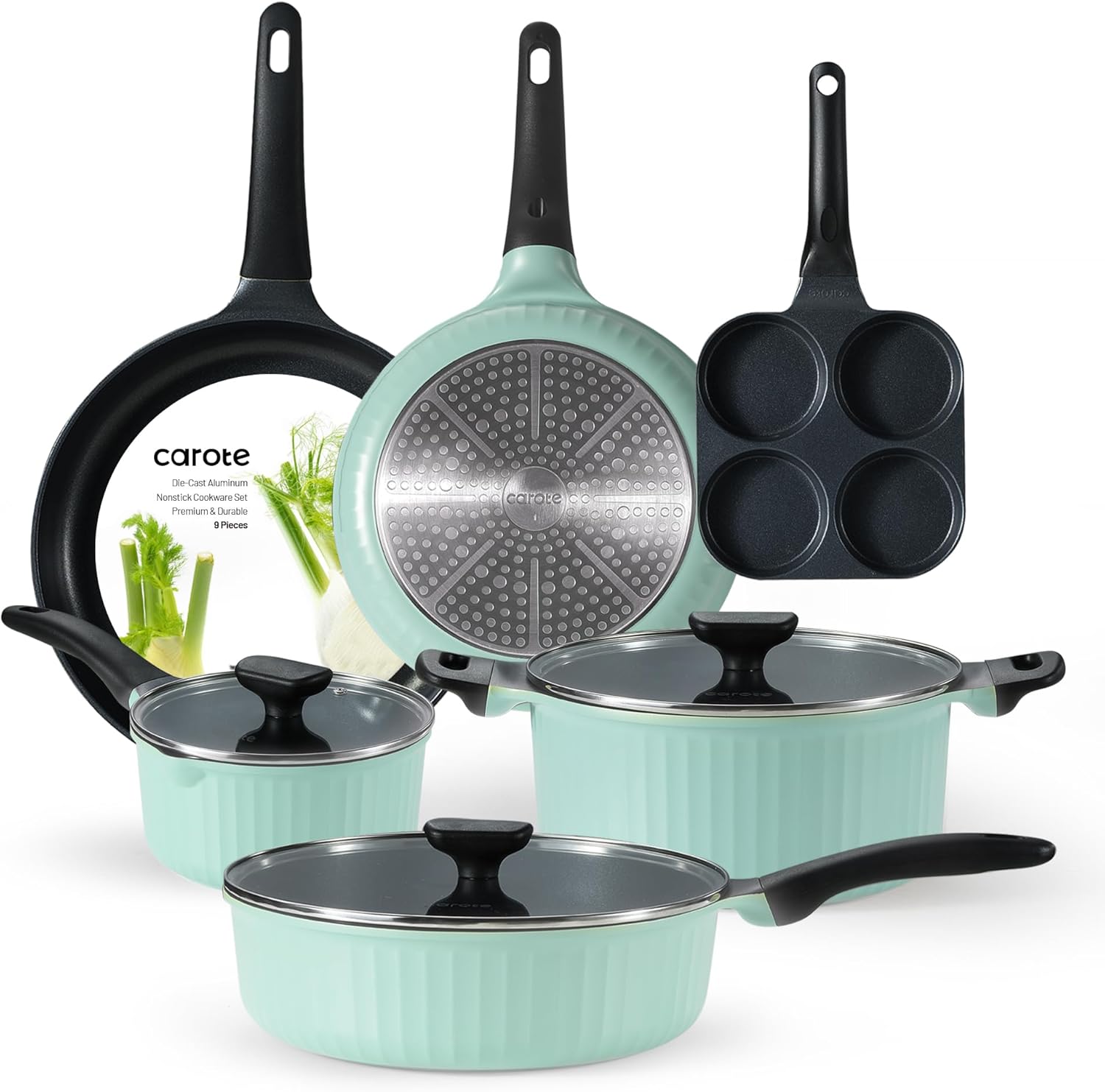 CAROTE Pots and Pans Set,Nonstick Cookware set, Induction Cookware, Non Stick Kitchen Cooking Set, with Frying Pans Set,Egg Pan - Image 2