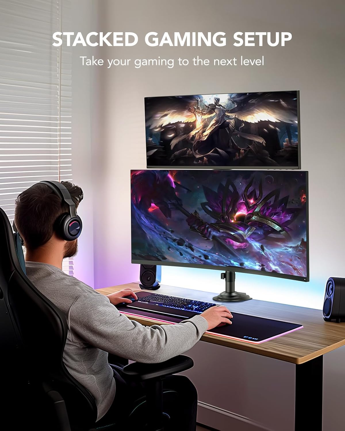 HUANUO 17-32 Inch Dual Monitor Stand, Gas Spring Dual Monitor Mount, Monitor Stand 2 Monitors, Ergonomic Adjustable Tilt/Swivel/Rotate, Weight Max 19.8 lbs, VESA 75/100mm - Image 6