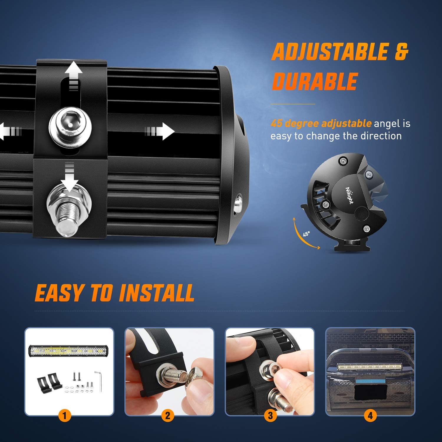 Nilight 20Inch 420W Triple Row Spot Flood Combo Led Light Bar Work Driving Lamp 2Pcs 4Inch 60W Cube LED Pods Lights for Trucks with Off-Road Wiring Harness Kit-3 Leads - Image 8