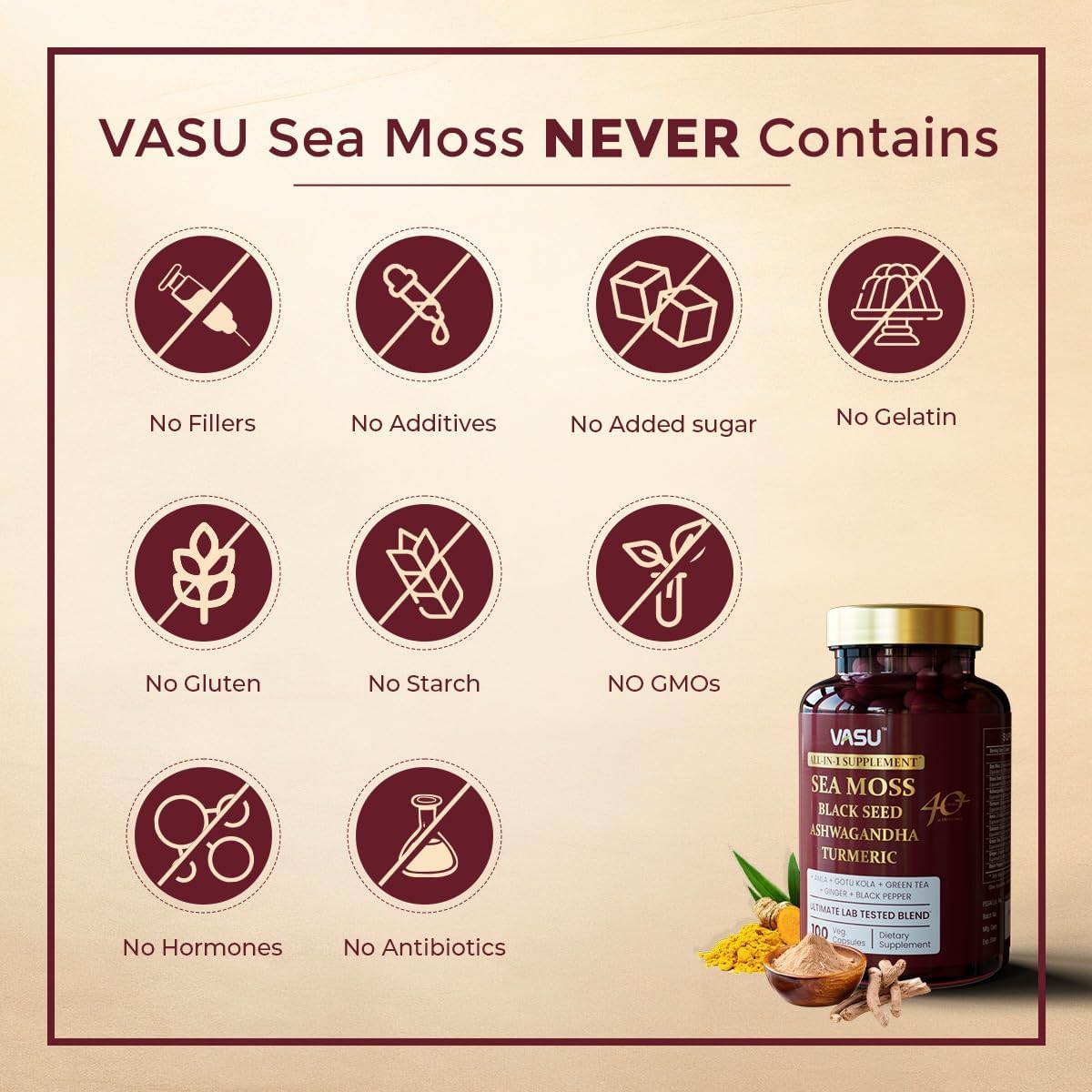 Vasu Sea Moss Capsules - 100 Count - Sea Moss Black Seed Oil Ashwagandha Ginger, Irish Sea Moss Capsules for Stamina, Strength, Endurance - Sea Moss Pills for Men & Women - Image 7