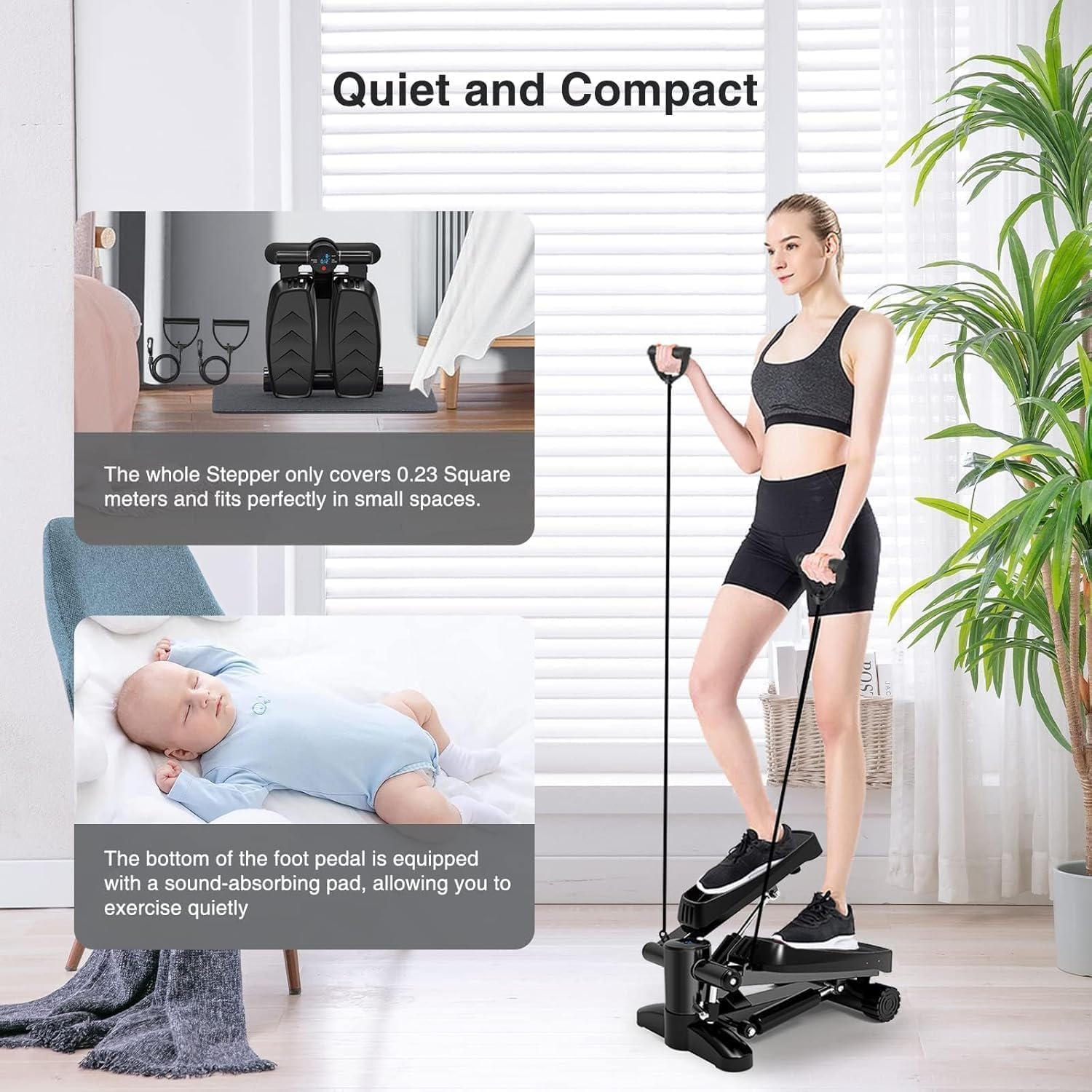 Steppers for Exercise at Home, Mini Aerobic Stepper, Hydraulic Fitness Stair Stepper with Resistance Bands and LCD Monitor, Twist Stepper, Stair Stepper with 330lbs Loading Capacity - Image 7