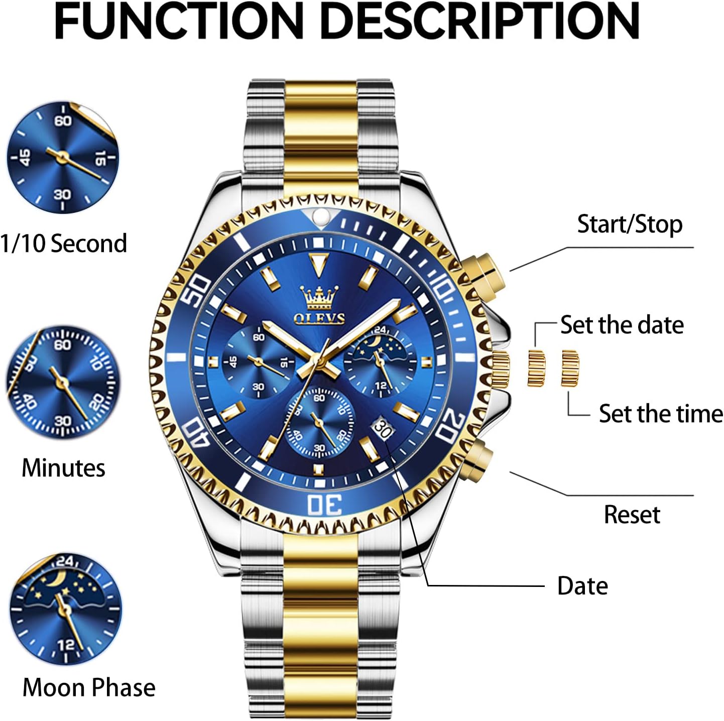 OLEVS Mens Watches Big Face Stainless Steel Waterproof Date Analog Quartz Watches Fashion BusinessWrist Watches for Men… - Image 7