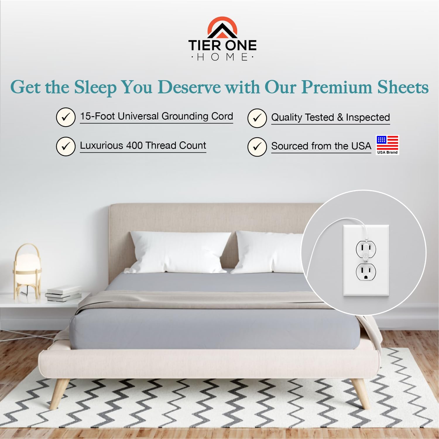 Fitted Grounding Sheets for Earthing, 5% Silver Fiber + 95% Certified Organic Cotton for Better Sleep and Pain Relief. Deep Pockets. Includes Grounding Wristband & Cords (King) - Image 4