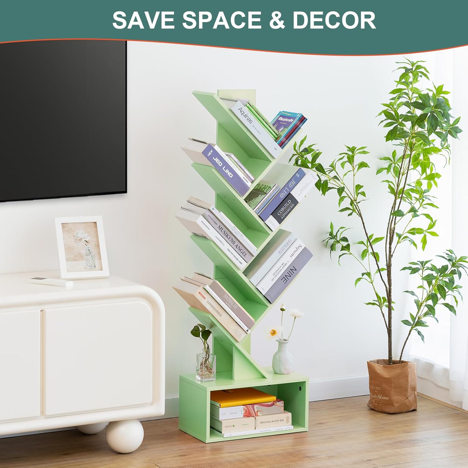 Yoobure Tree Bookshelf - 6 Shelf, White Night Stand - Image 9