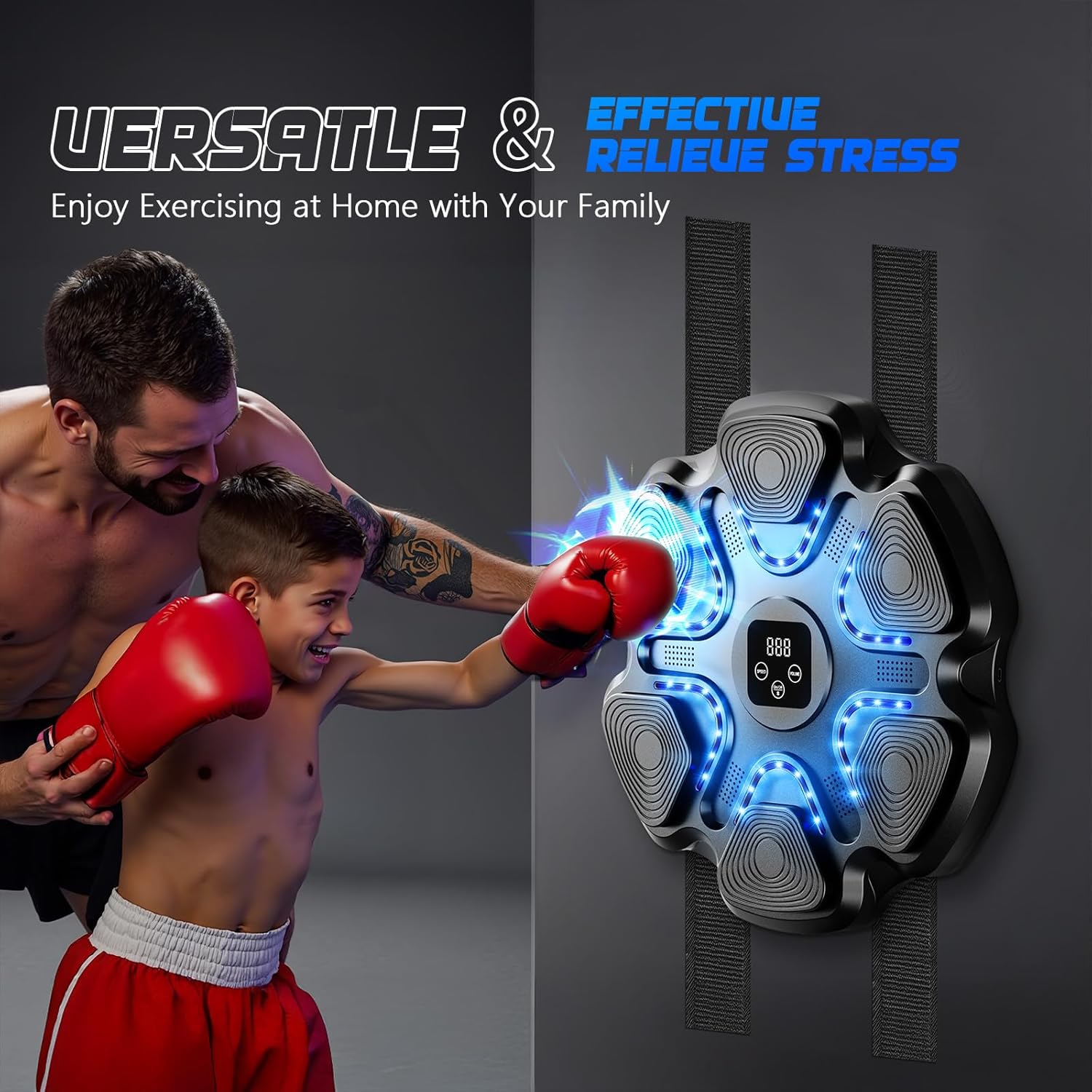 LED Music Boxing Machine, Smart Bluetooth Boxing Machine Wall Mounted with Boxing Gloves, 9 Modes & Speeds for Adults and Kids in Gym, Office, Home Indoor Music Boxing Target Trainer(Black) - Image 9