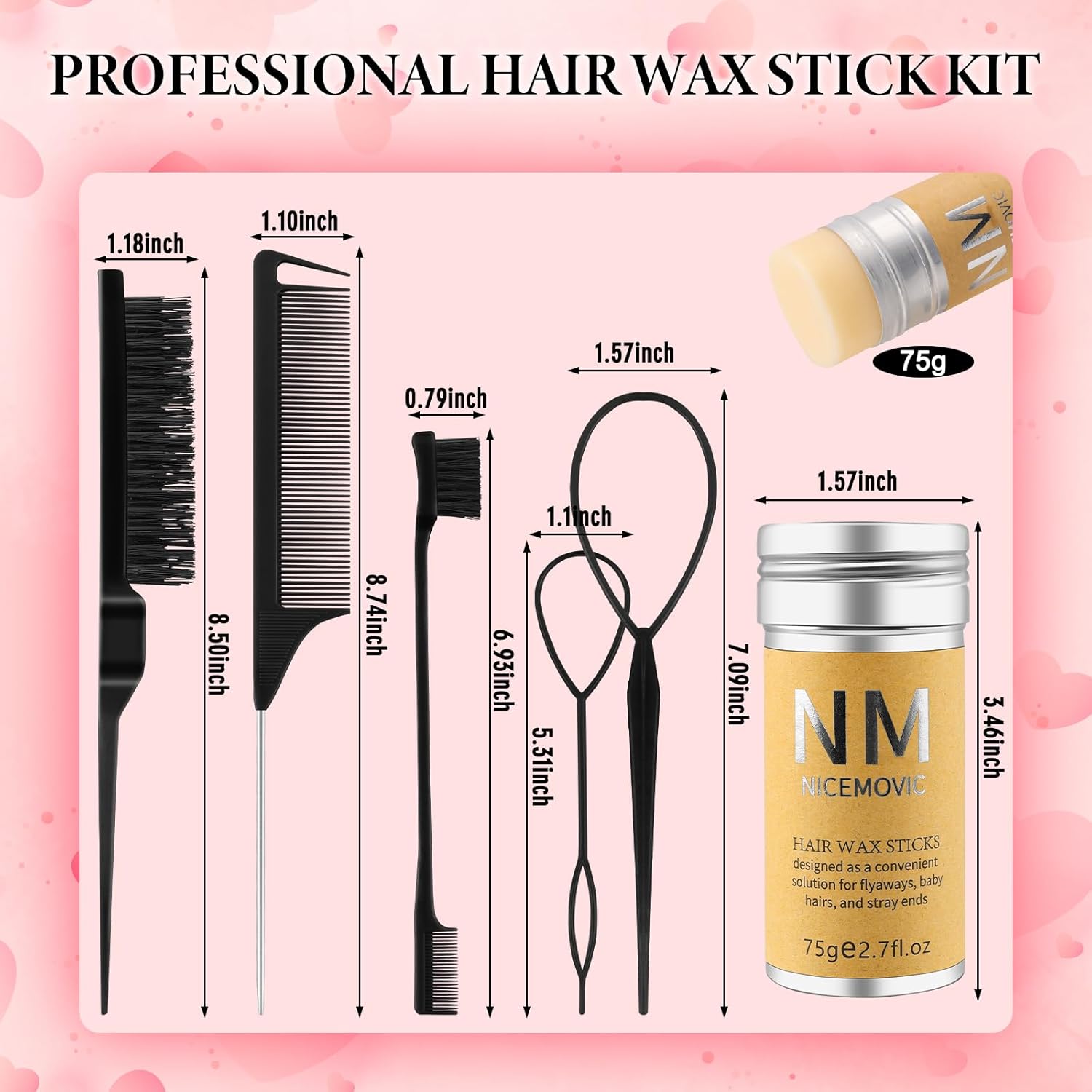 Hair Wax Stick Set for Flyaways Hair Accessories for Women Girl Teen Girls Trendy Stuff, Hair Styling Tools Slick Stick Baby Hair Gel, Christmas/Birthday Gifts Stocking Stuffers for Women Kids (Black) - Image 3