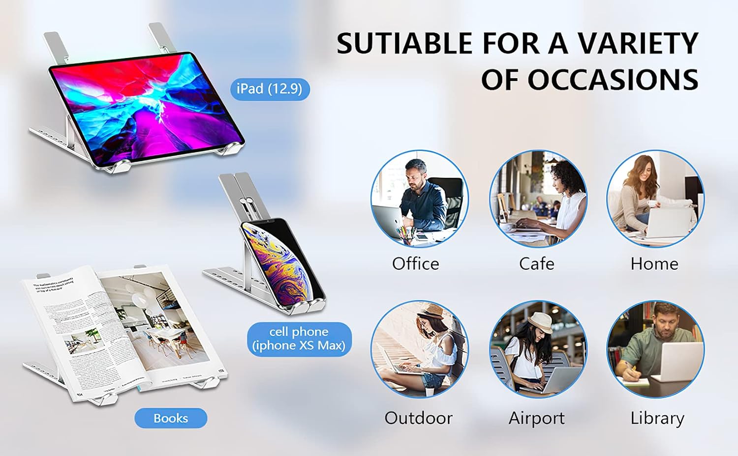 Laptop Stand, Adjustable Aluminum Foldable Portable Holder, Upgrade Whole Anti-Slip Silicone Pad, Laptop Riser for Desk Compatible with MacBook Air Pro/iPad, Lenovo and More 10-15.6” Tablets - Image 5