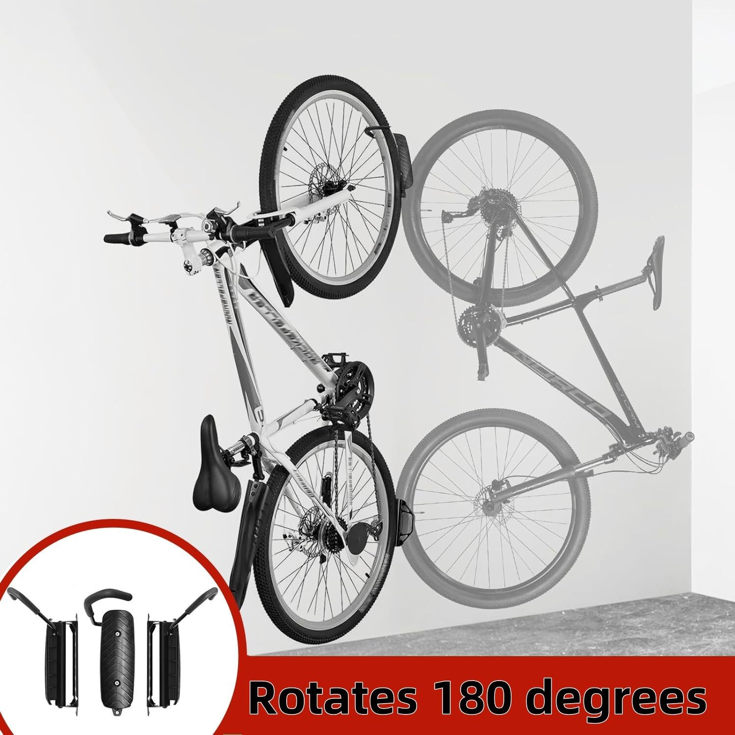 2 Pack Swivel Bike Wall Mount, Vertical Bike Rack Garage, Bike Hangers for Garage,Bicycle Storage Hangers for Garage | Mountain Bike Stand Wall Mount Space Saving Holds Up to 66 lbs - Image 3