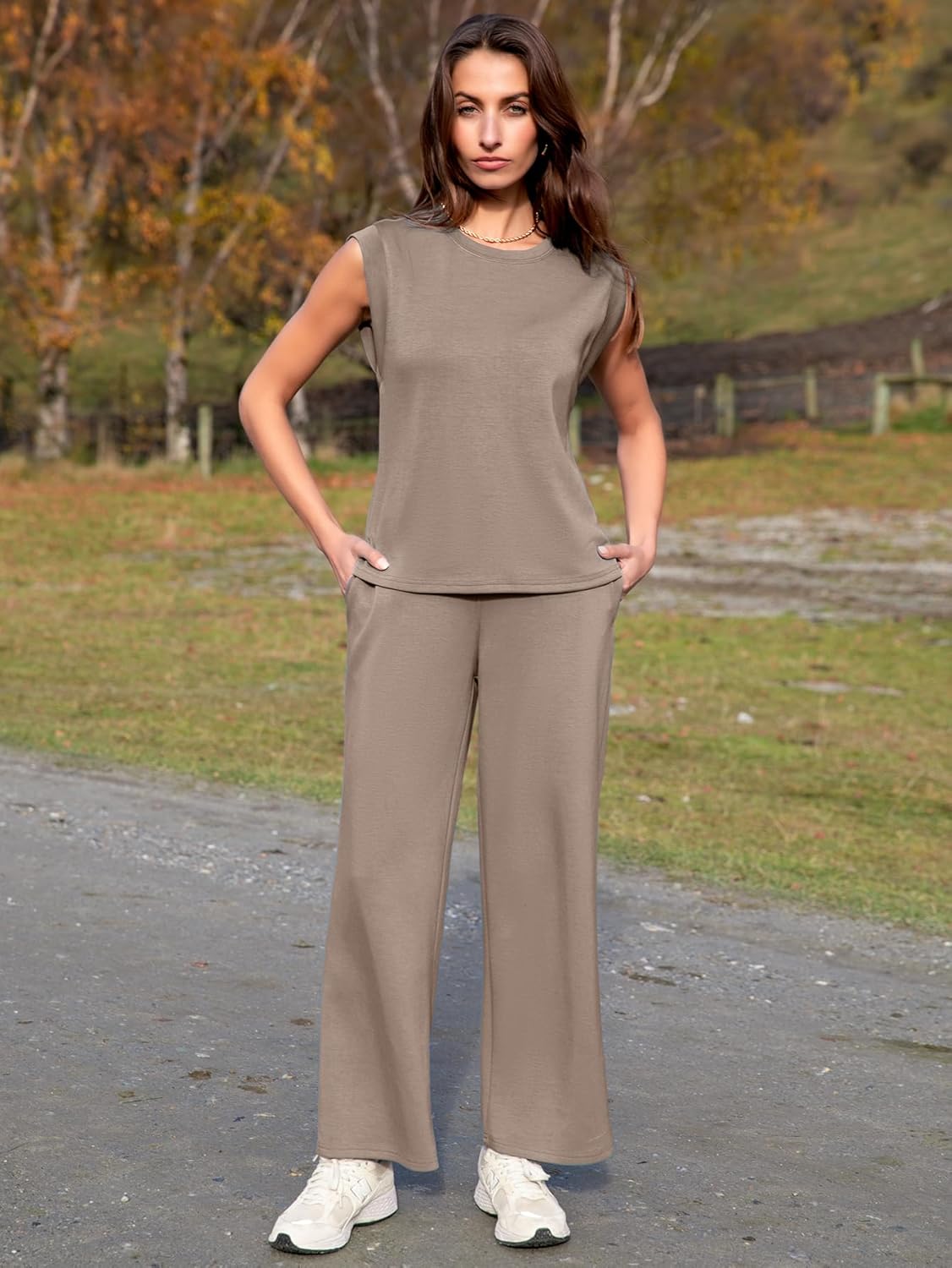 Glamaker Women's 2 Piece Sets Summer Lounge Travel Outfits Sleeveless Wide Leg Airport Casual Trendy Sweatsuits - Image 7