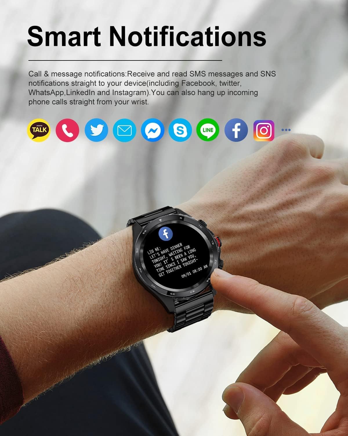 LIGE Smart Watches for Men,1.32“ Smart Watch with Bluetooth Calls/Message Push, 20 Sport Modes Blood Pressure/Heart Rate Tracker IP67 Waterproof Mens Smartwatch for Android iOS Phones Black 2 Straps - Image 4