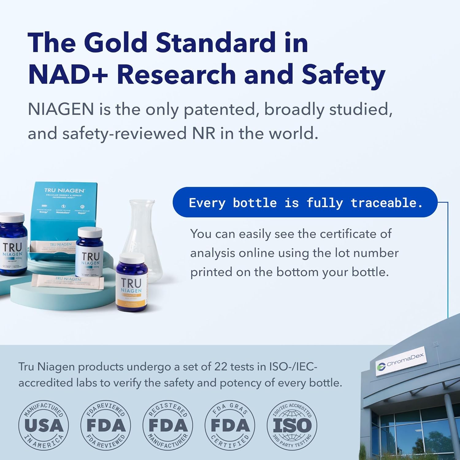 TRU NIAGEN Patented NAD Supplement for Anti Aging and Cell Regeneration, Niagen, 60 300 mg Servings | Supports Cellular Energy, Brain, Muscle | Nicotinamide Riboside (NR) Take 2 Daily | 1 Bottle - Image 6