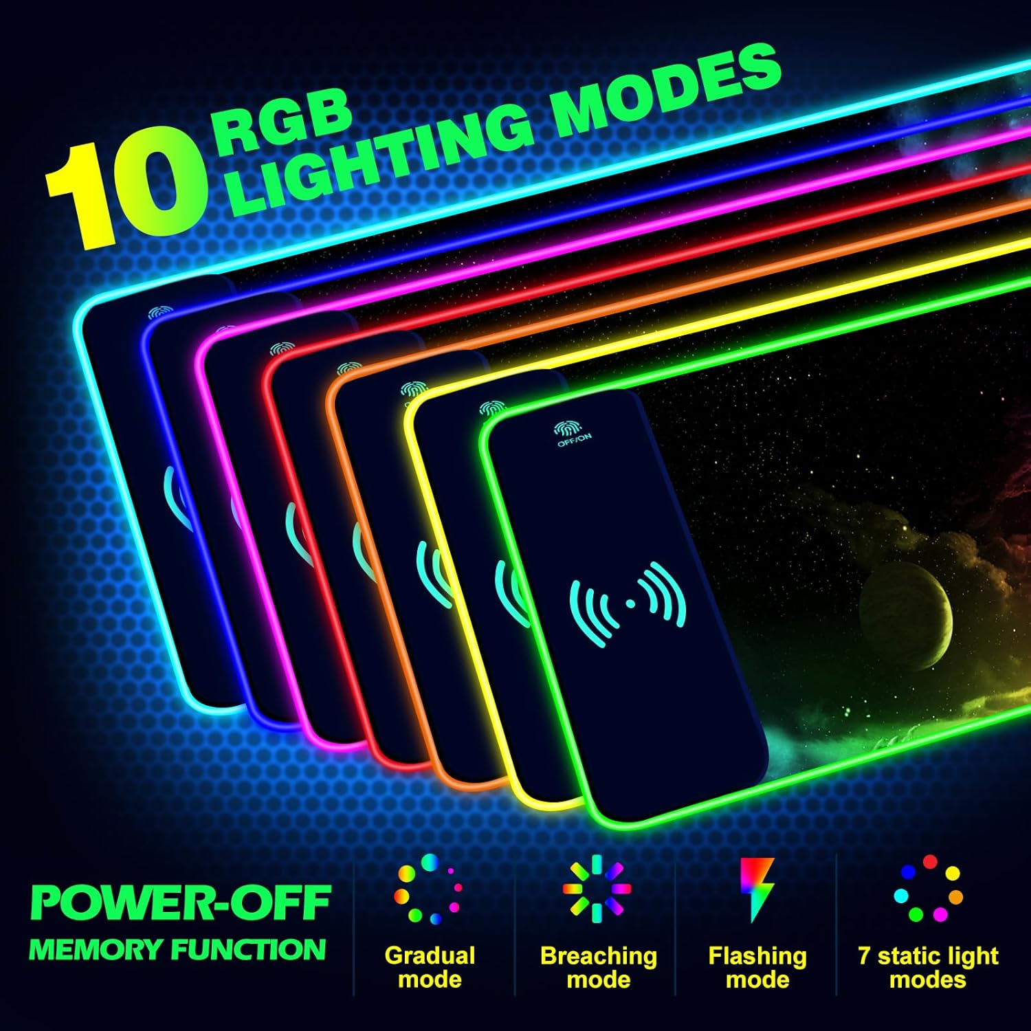 AIMSA Wireless Charging RGB Gaming Mouse Pad 15W, Extended LED Desk Mat Protector 800x300x4MM, 14 Light Modes Extra Large Mousepad Non-Slip Rubber Base Desk Mat, Nebula Universe - Image 3