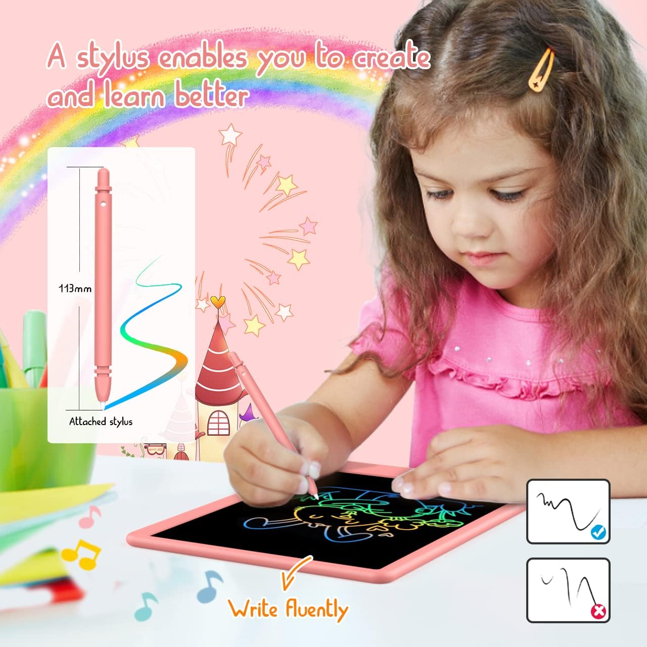LCD Writing Tablet Doodle Board,10.5 inch Colorful Drawing Pad,Electronic Drawing Tablet, Drawing Pads,Travel Gifts for Kids Ages 3 4 5 6 7 8 Year Old Girls Boys (Pink) - Image 4