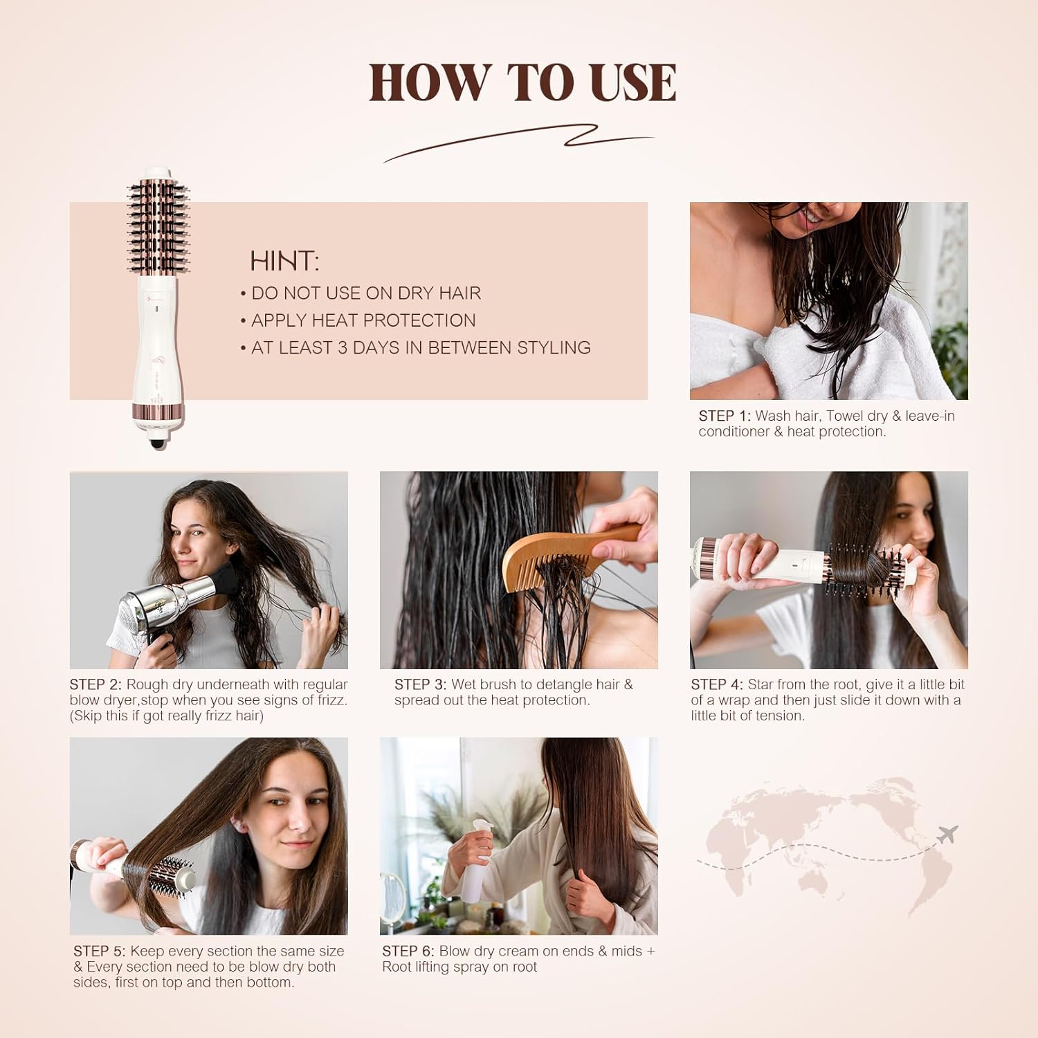 Dual Voltage 1.5 Inch Barrel Round Brush Blow Dryer, Hair Trends Negative Ionic One Step Volumizer Dryer, 4-in-1 Hot air Brush-2.8 Inch Include Bristles - Image 7