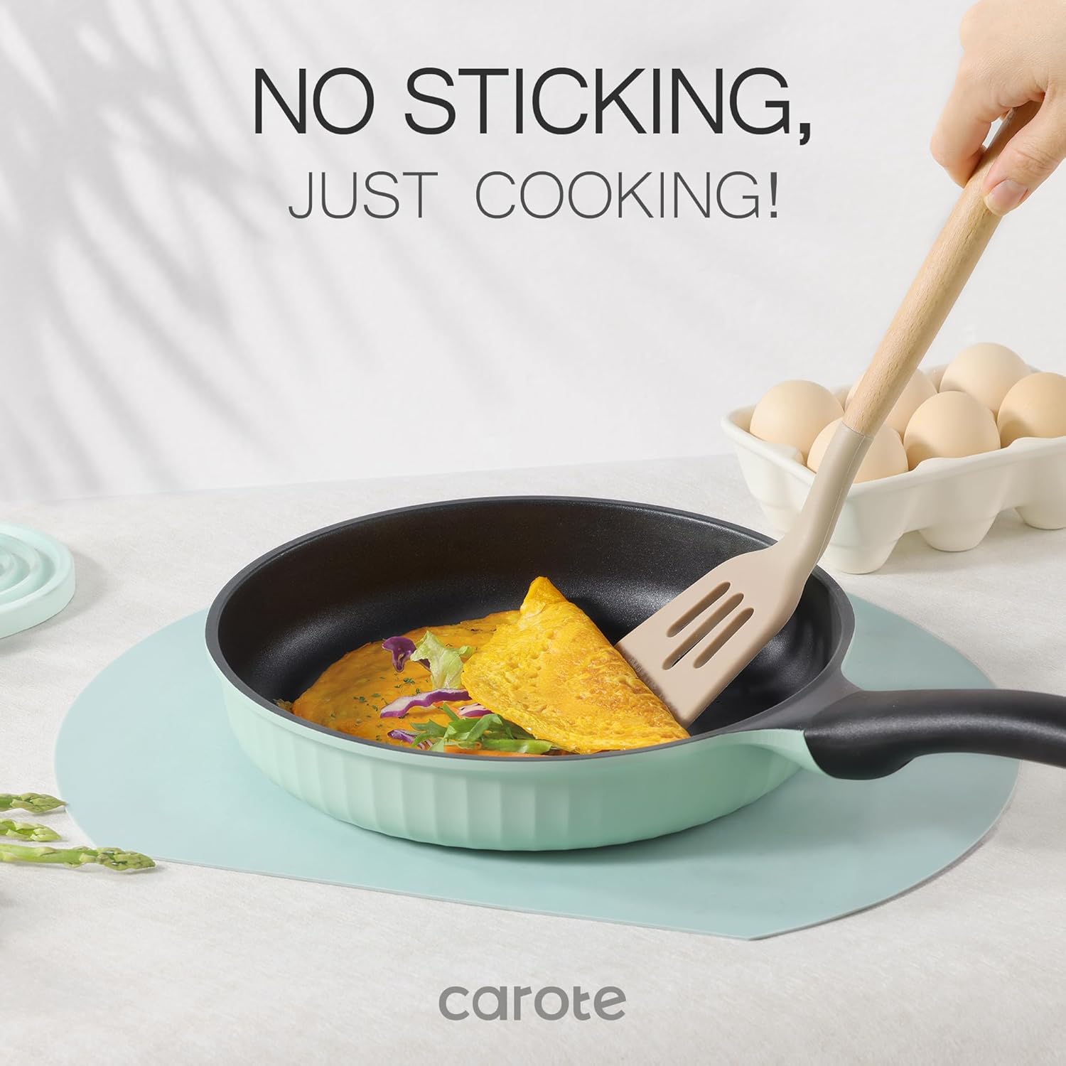 CAROTE Pots and Pans Set,Nonstick Cookware set, Induction Cookware, Non Stick Kitchen Cooking Set, with Frying Pans Set,Egg Pan - Image 4