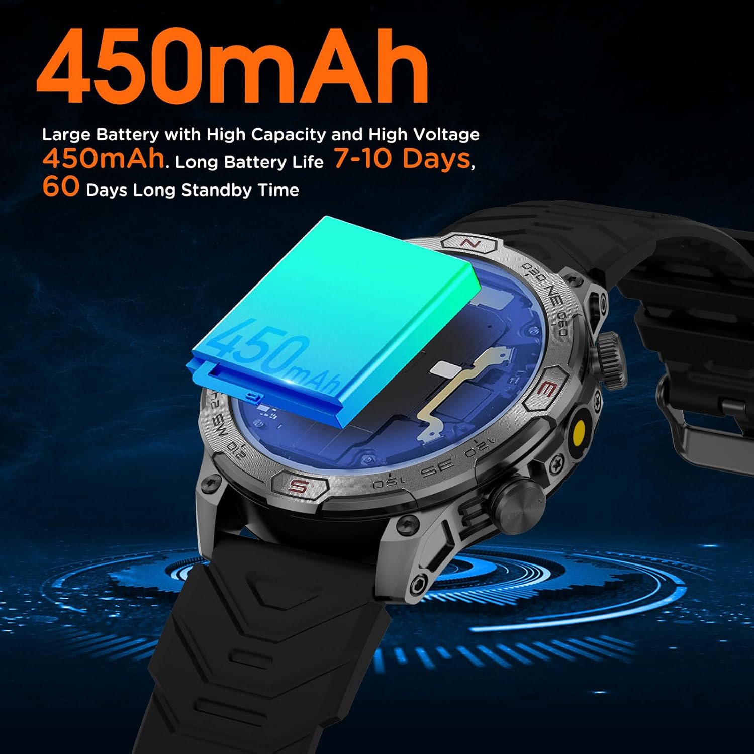 Military Smart Watch with LED Flashlight, Bluetooth Make/Answer Call, 1.43" HD Outdoor Tactical Rugged Smartwatch, Sports Fitness Tracker Watch with Health Monitor, Sleep Monitor - Image 8