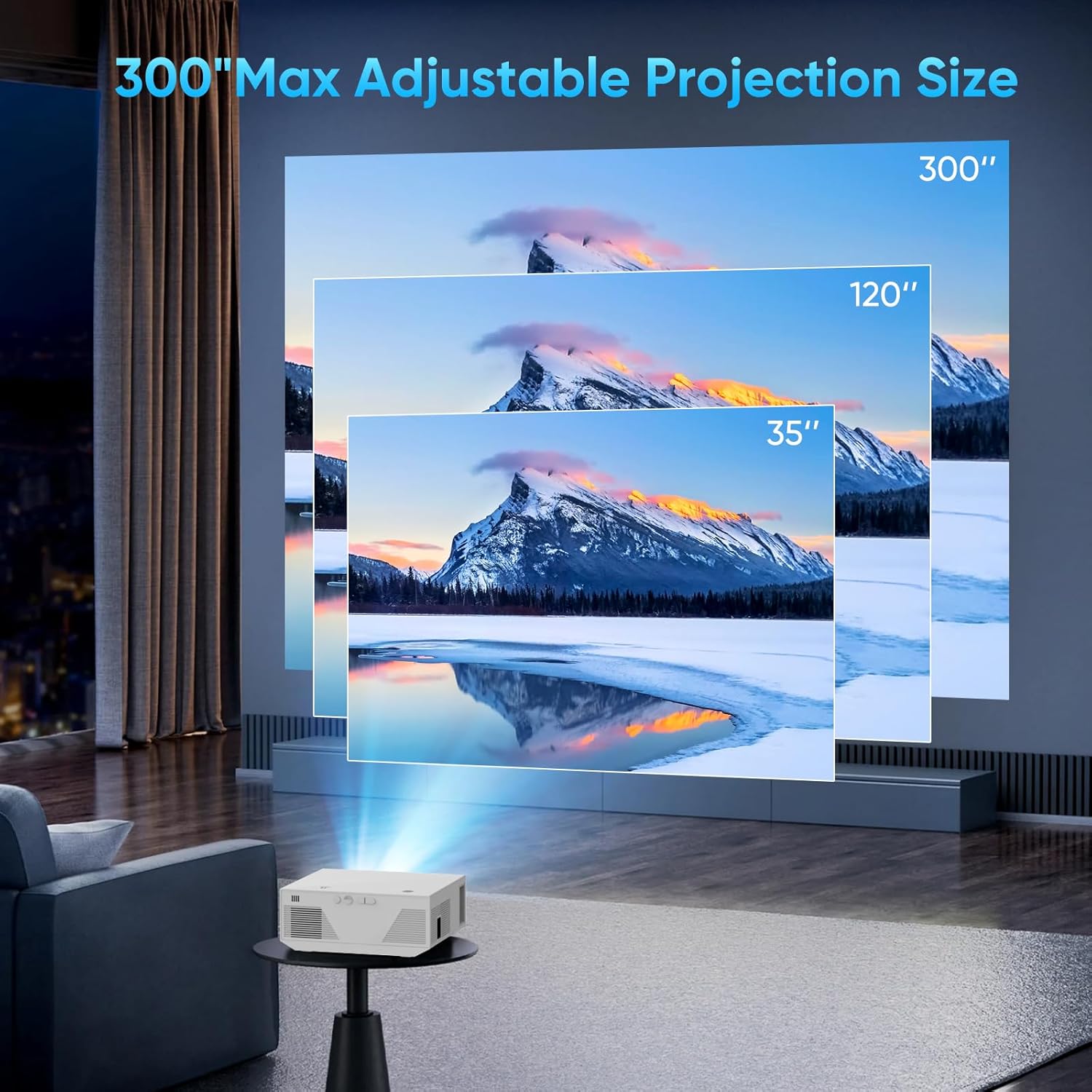 Projector with WiFi and Bluetooth, 16000Lumens Portable Mini Projector,Native Full HD 1080P Outdoor Movie Projector,Smart Projector Compatible with Android/iOS/Windows/HDMI/USB - Image 6