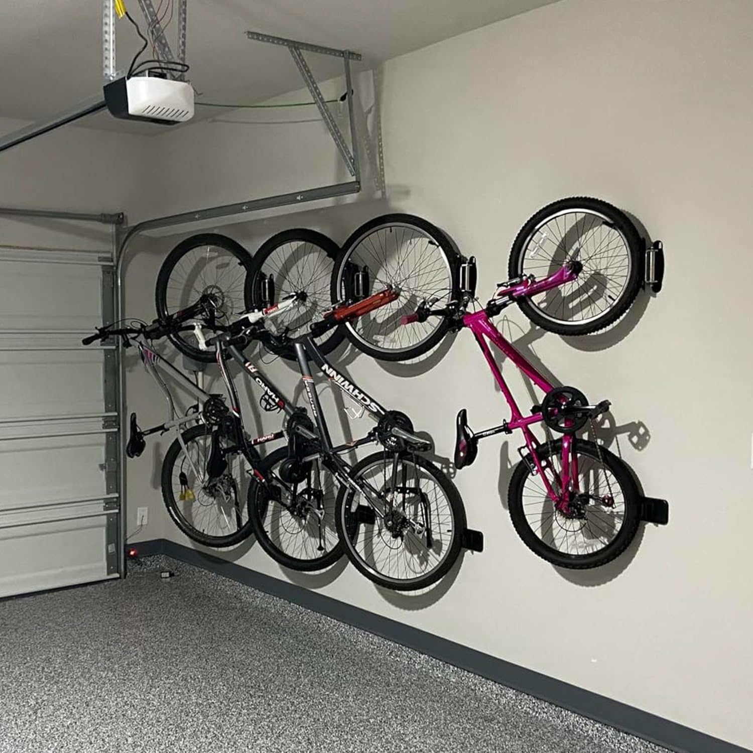 Wallmaster Swivel Double Bearing Design Bike Rack, Wall Mount Bicycles 4-Pack Storage System Vertical Bike Hook for Indoor/Outdoor - Image 3