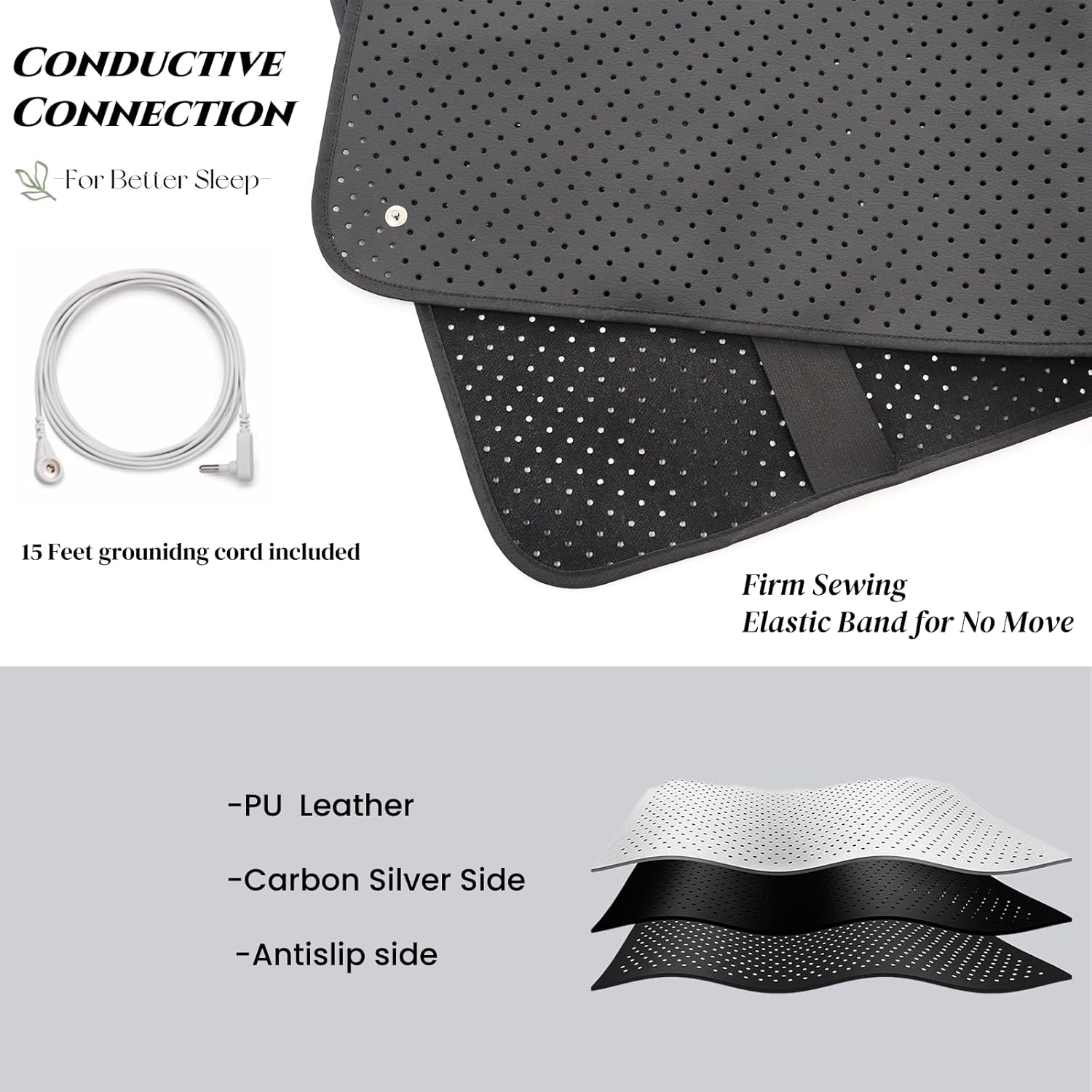 Grounding Mat for Bed, Grounding Mattress Cover Pad for Improve Sleep, Conductive Carbon Leatherette Earth Mat Grounding Pad (27 * 78inch) - Image 3