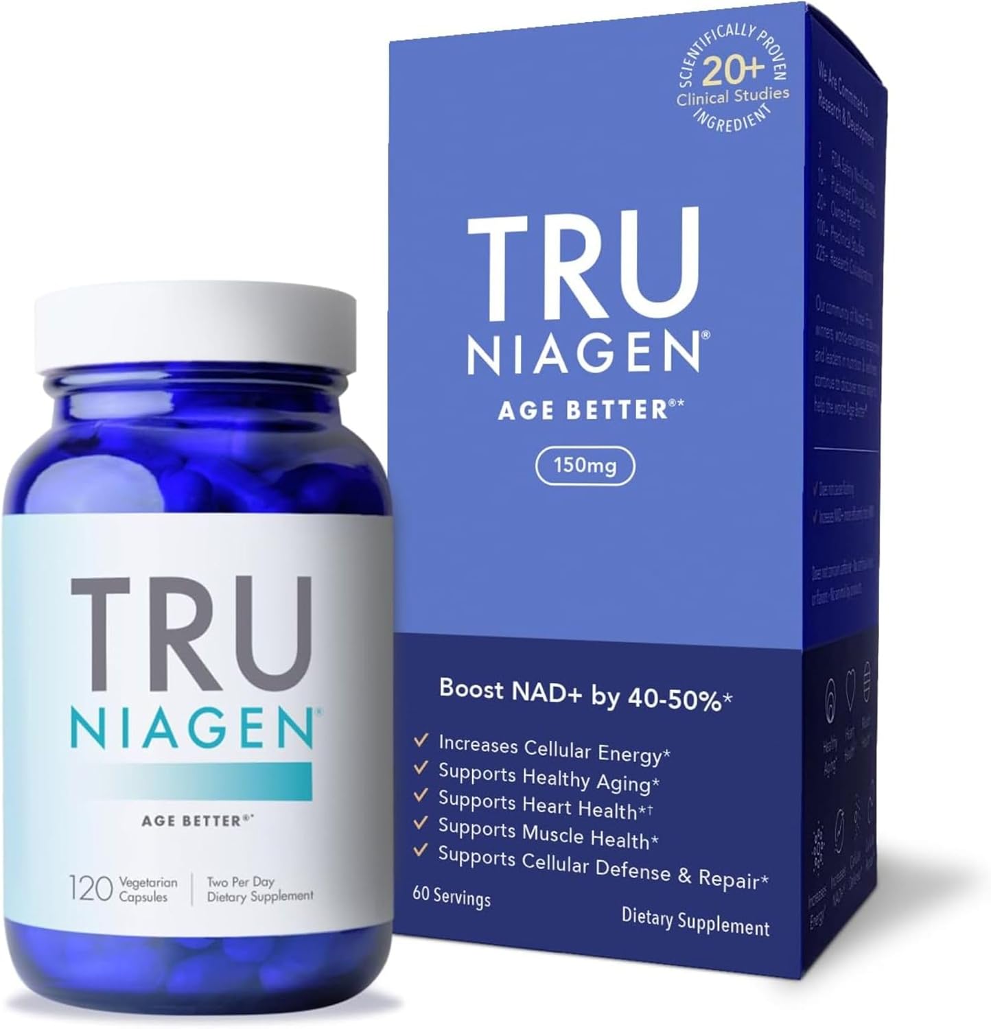 TRU NIAGEN Patented NAD Supplement for Anti Aging and Cell Regeneration, Niagen, 60 300 mg Servings | Supports Cellular Energy, Brain, Muscle | Nicotinamide Riboside (NR) Take 2 Daily | 1 Bottle - Image 2