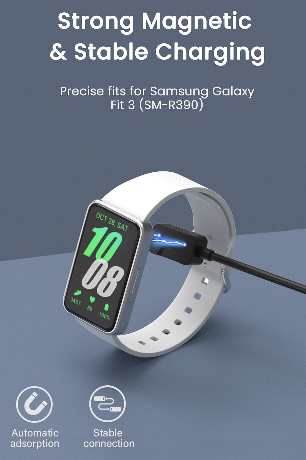 2Pack Magnetic USB Charging Cord for Samsung Galaxy Fit 3 Fitness Tracker (SM-R390), 3.3ft / 100cm - Image 4