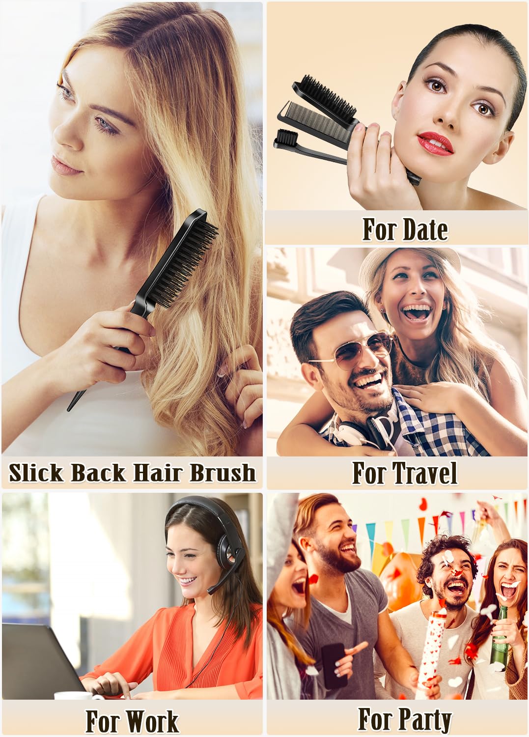 Hair Wax Stick - Slick Back Hair Brush Set 6Pcs,Wax Stick for Hair Flyaways,Slick Stick for Smooth Edge Frizz,Hair Bun Accessories,Non-greasy Topsy Tail Hair Tools for Women,Kids & Teen Girls - Image 7