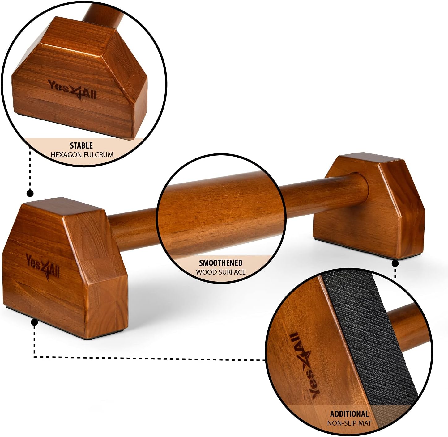 Yes4All Steel/Solid Wood Push Up Stand Parallel Bars Parallettes Non-slip Rubber Feet For Floor Use, Supports Calisthenics Exercises and Upper Body Strength Workouts Perfect For Men And Women - Image 4