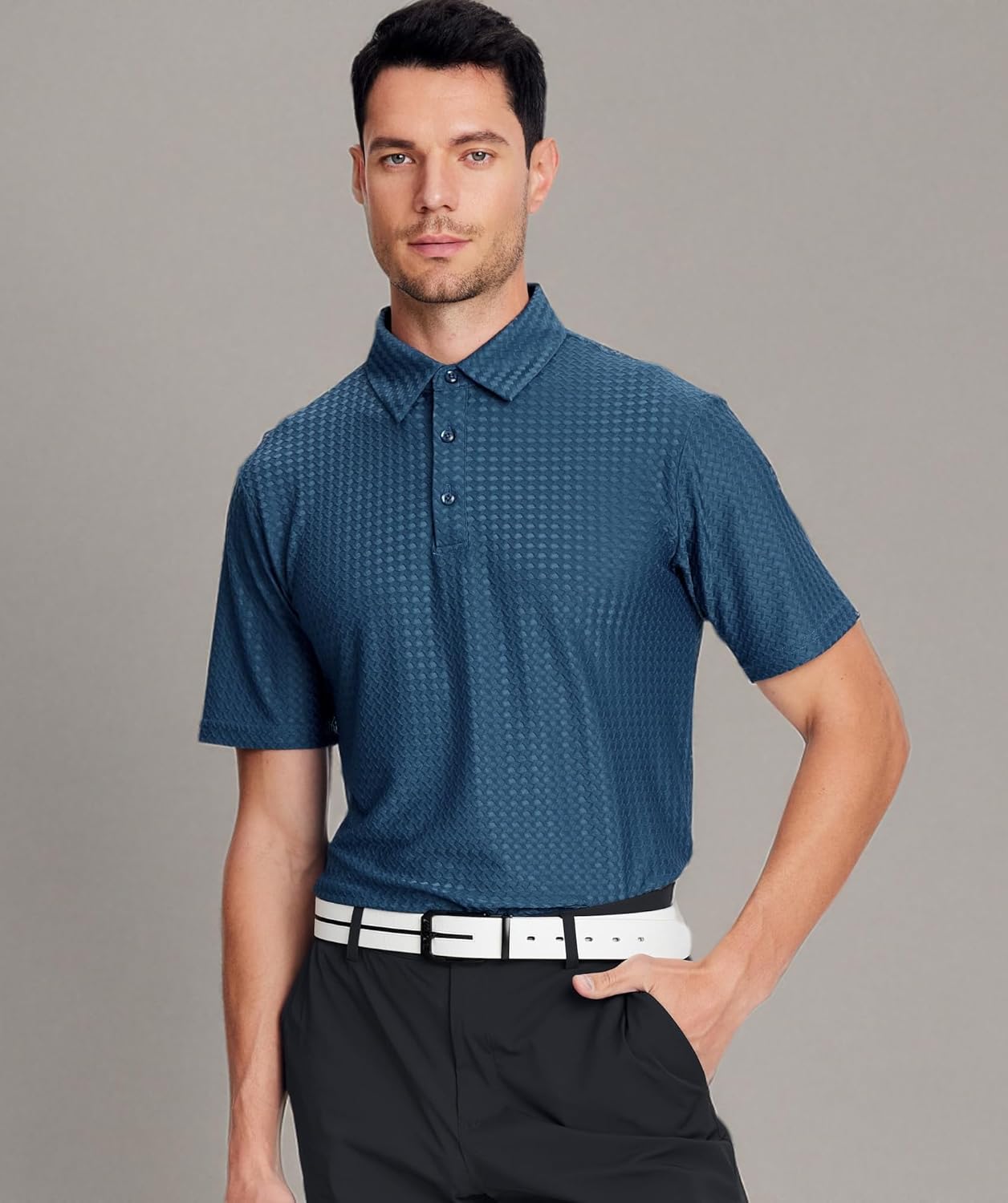 Alex Vando Mens Bubble Jacquard Polo Shirt Super Stretch Short Sleeve Polo Shirts for Men - Image 7