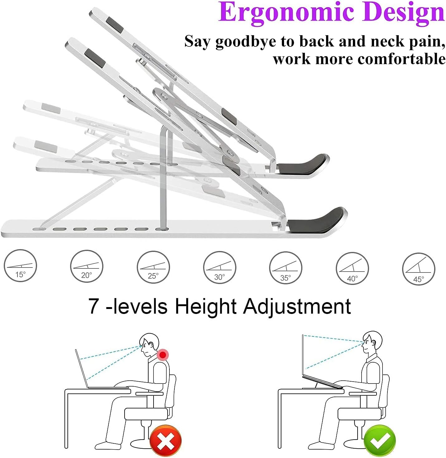 Laptop Stand, Laptop Riser Computer Stand for Desk, Adjustable Aluminum Foldable Portable Desktop Holder, Compatible with MacBook Air pro, iPad, Lenovo, 10-15.6” Laptop and Tablets (Silver) - Image 7
