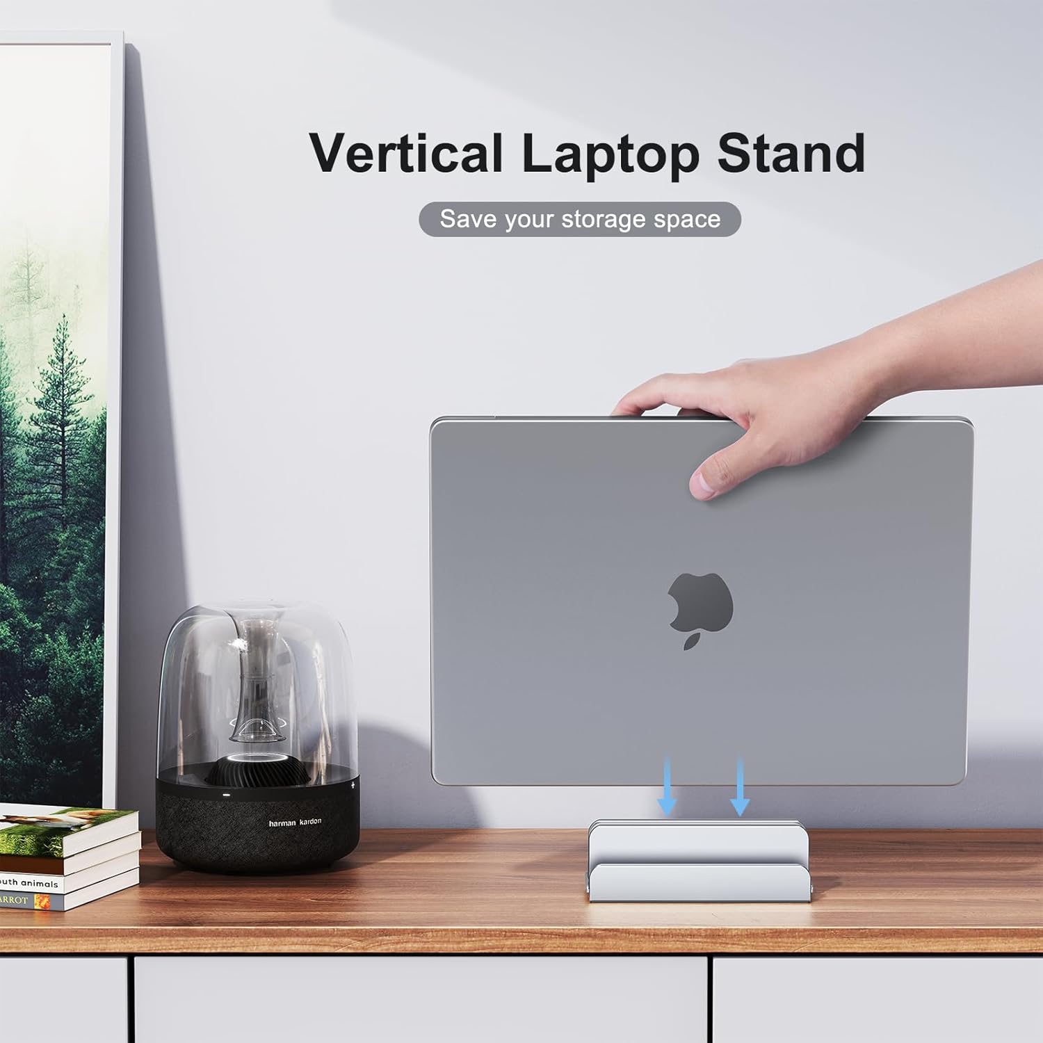 Vertical Laptop Stand, Aluminum Laptop Holder, Adjustable 3-in-1 Design, Compatible with MacBook, MacBook Pro/Air, Dell, HP, Lenovo, Up to 17.3 inches (Silver) - Image 3